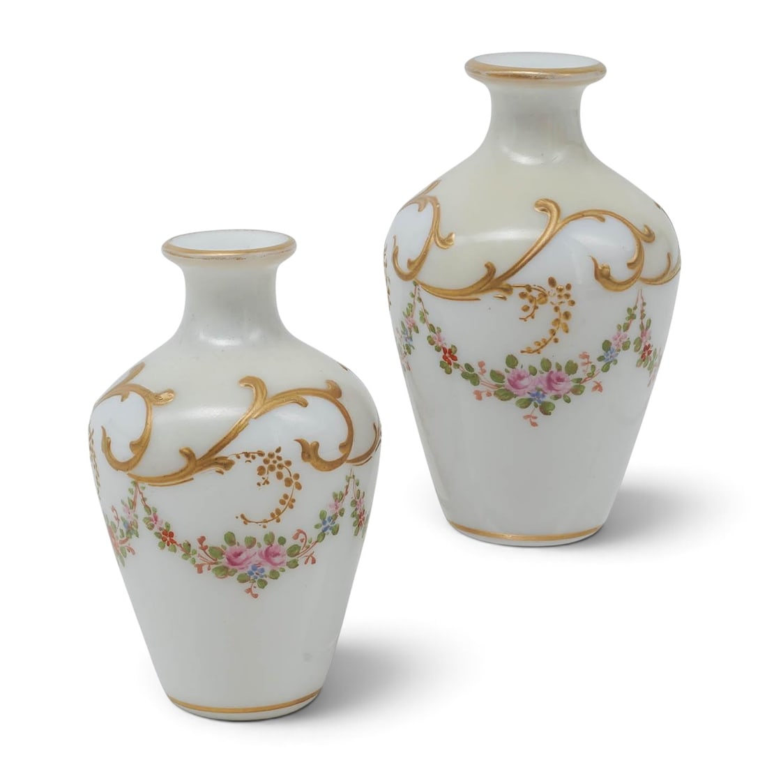 Baccarat Style Gilt Enameled & White Opaline Glass Vases (1 of 9)