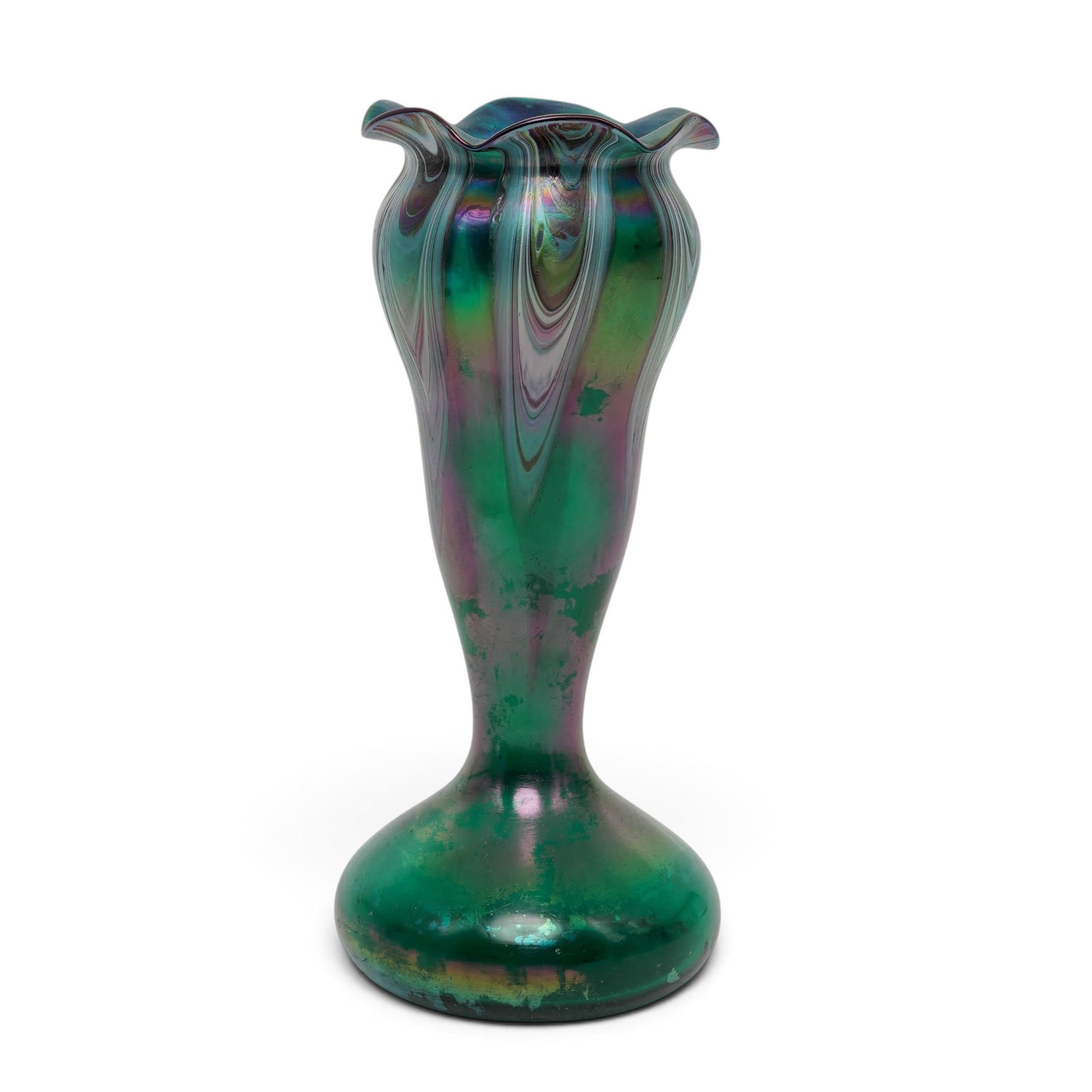 Josef Rindskopf Bohemian Iridescent Glass Vase: Josef Rindskopf Bohemian Iridescent Glass Vase Late 19th-Early 20th Century, Czech Republic Artist/Designer/Manufacturer: Josef Rinskopf. Marking(s): None. Materials: Art glass. Cataloger Note: Irides