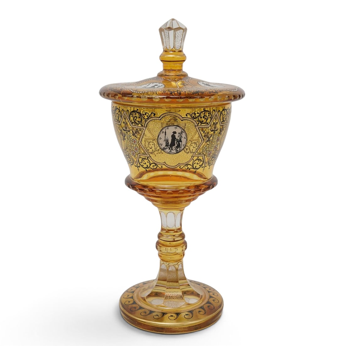 Antique Bohemian Amber Enameled Glass Chalice (1 of 8)