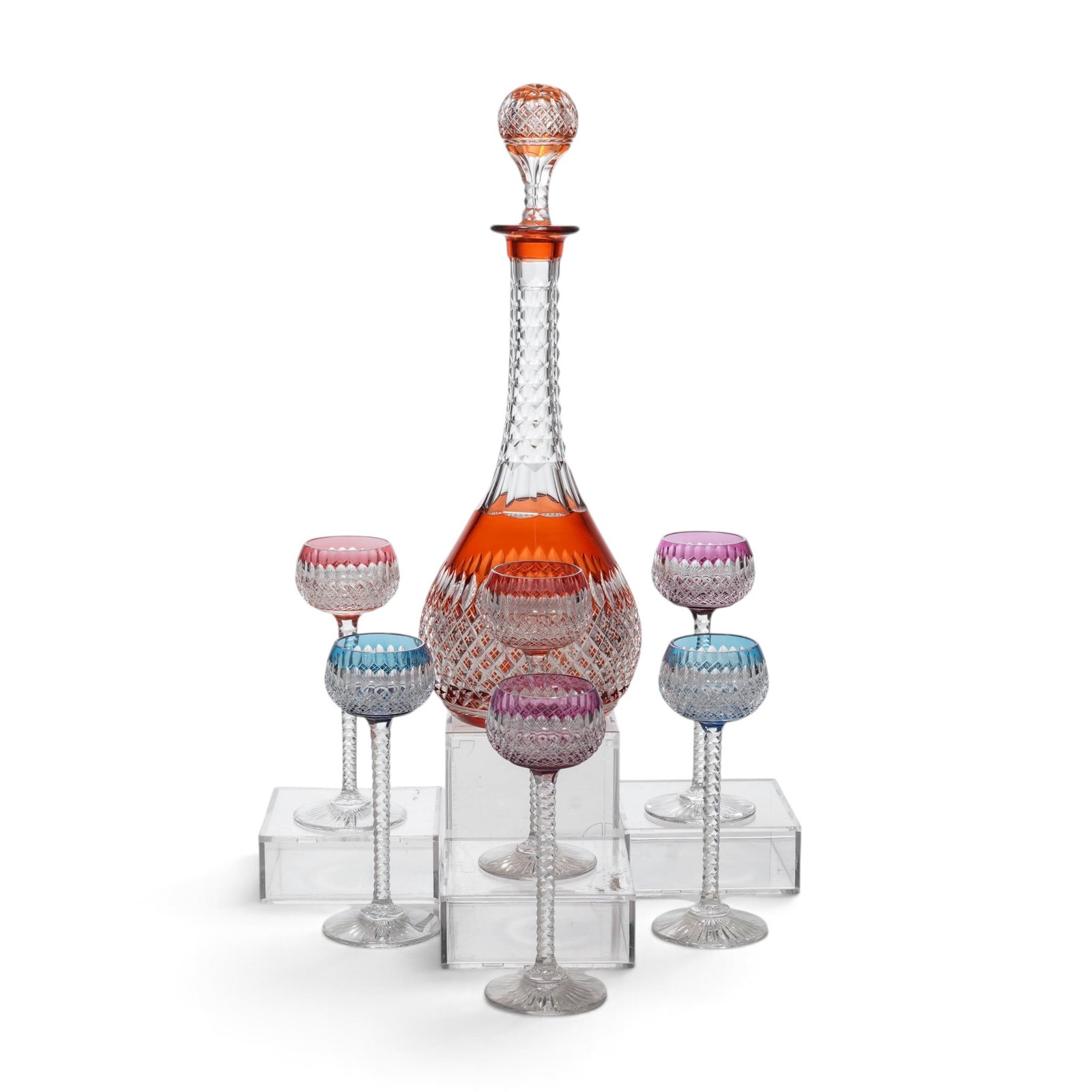 (7 pc) Val St Lambert Crystal Decanter & Cordial Set (1 of 5)