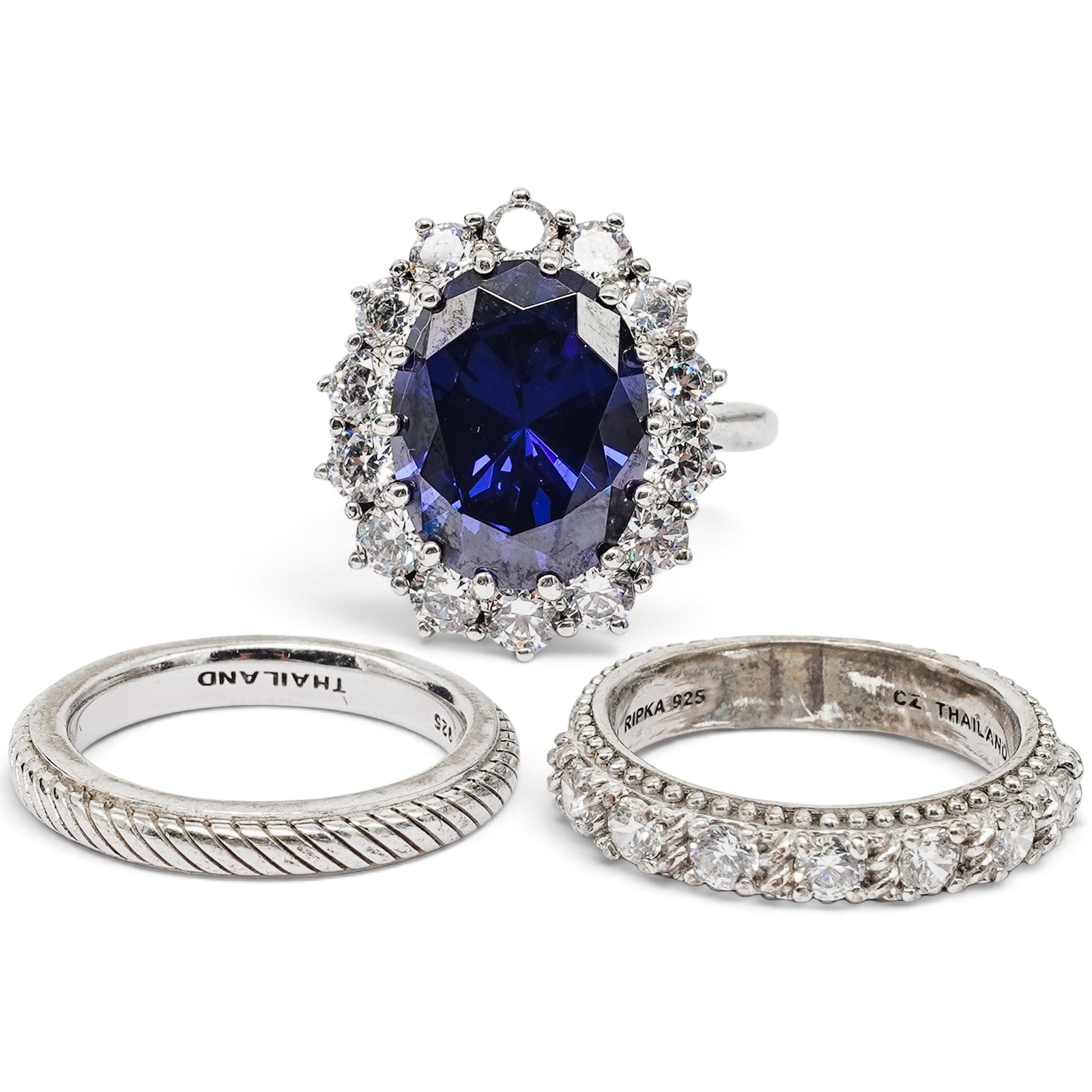 (3 pc) Judith Ripka Sterling Silver & CZ Ring Set (1 of 18)