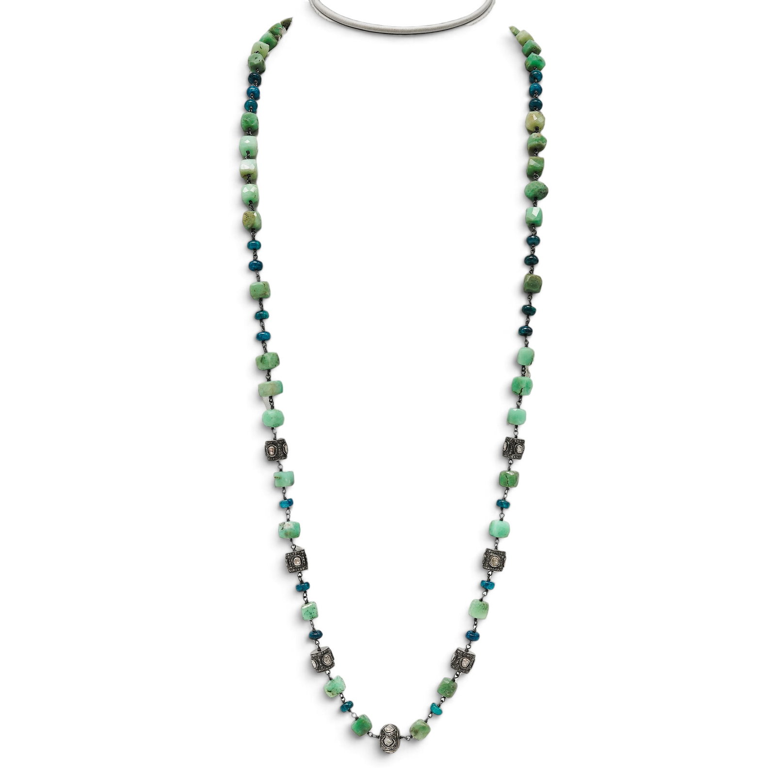 Sterling Silver, Diamond, Emerald, & Sapphire Beaded Necklace (1 of 6)