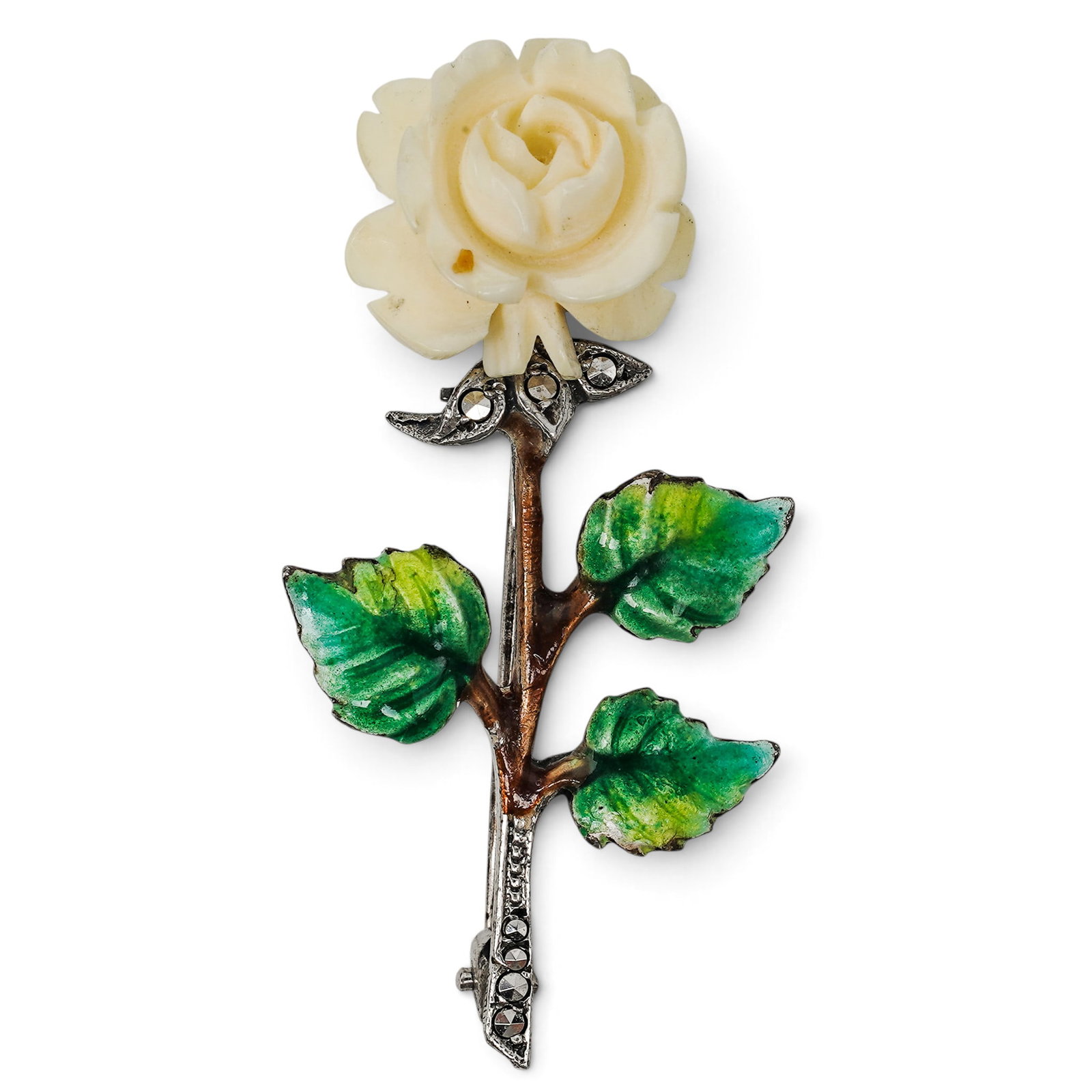 Signed German Sterling Silver Carved Rose Brooch: Signed German Sterling Silver Carved Rose Brooch Mid-20th Century, Germany Artist/Designer/Manufacturer: Unknown. Marking(s): “STERLING SILVER,” “GERMANY,” and circular maker’s