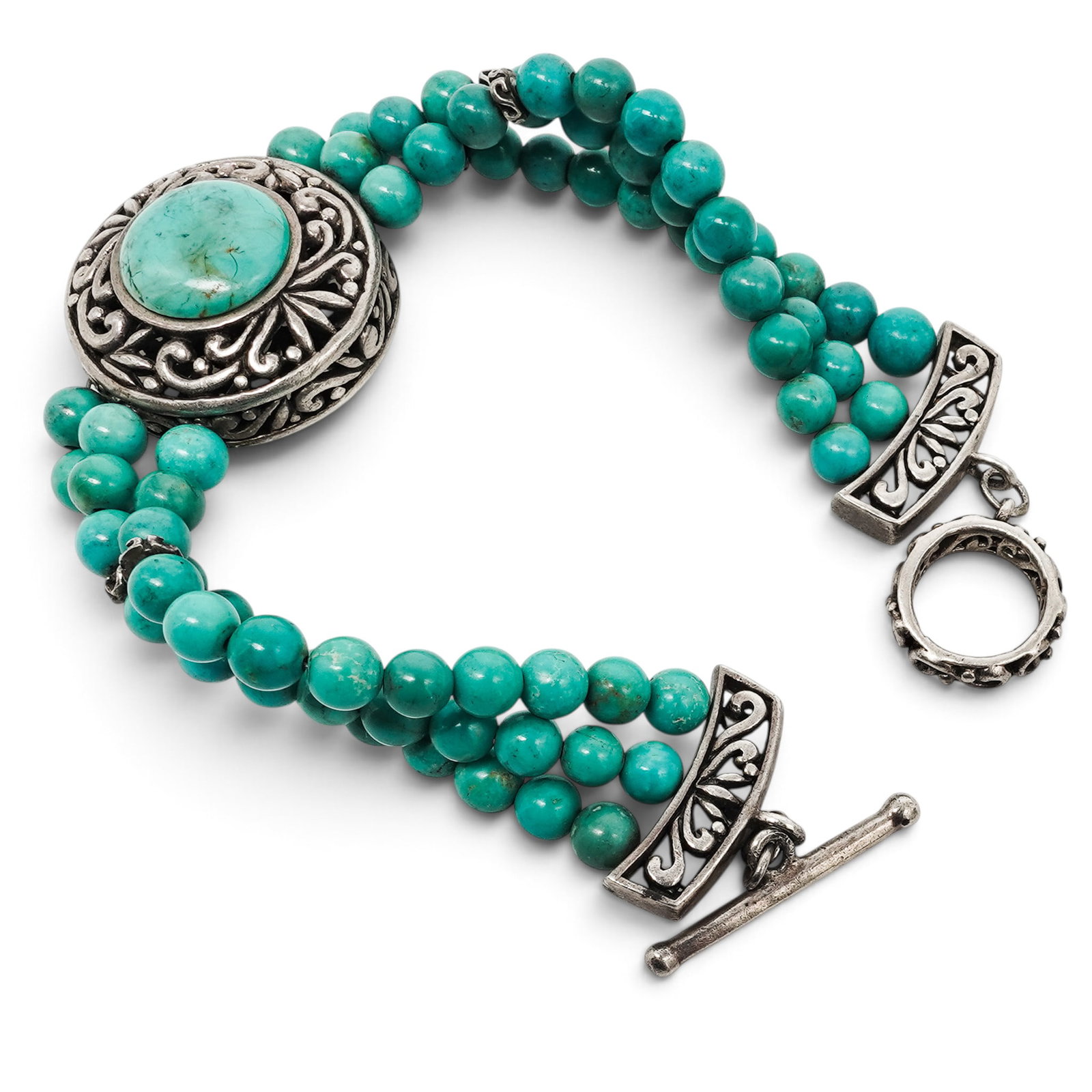 Barse Sterling Silver Turquoise Bead Bracelet: Barse Sterling Silver Turquoise Bead Bracelet 21st Century, USA Artist/Designer/Manufacturer: Barse. Marking(s): “BARSE” and “925.” Materials: Sterling silver & turquoise. Cataloger