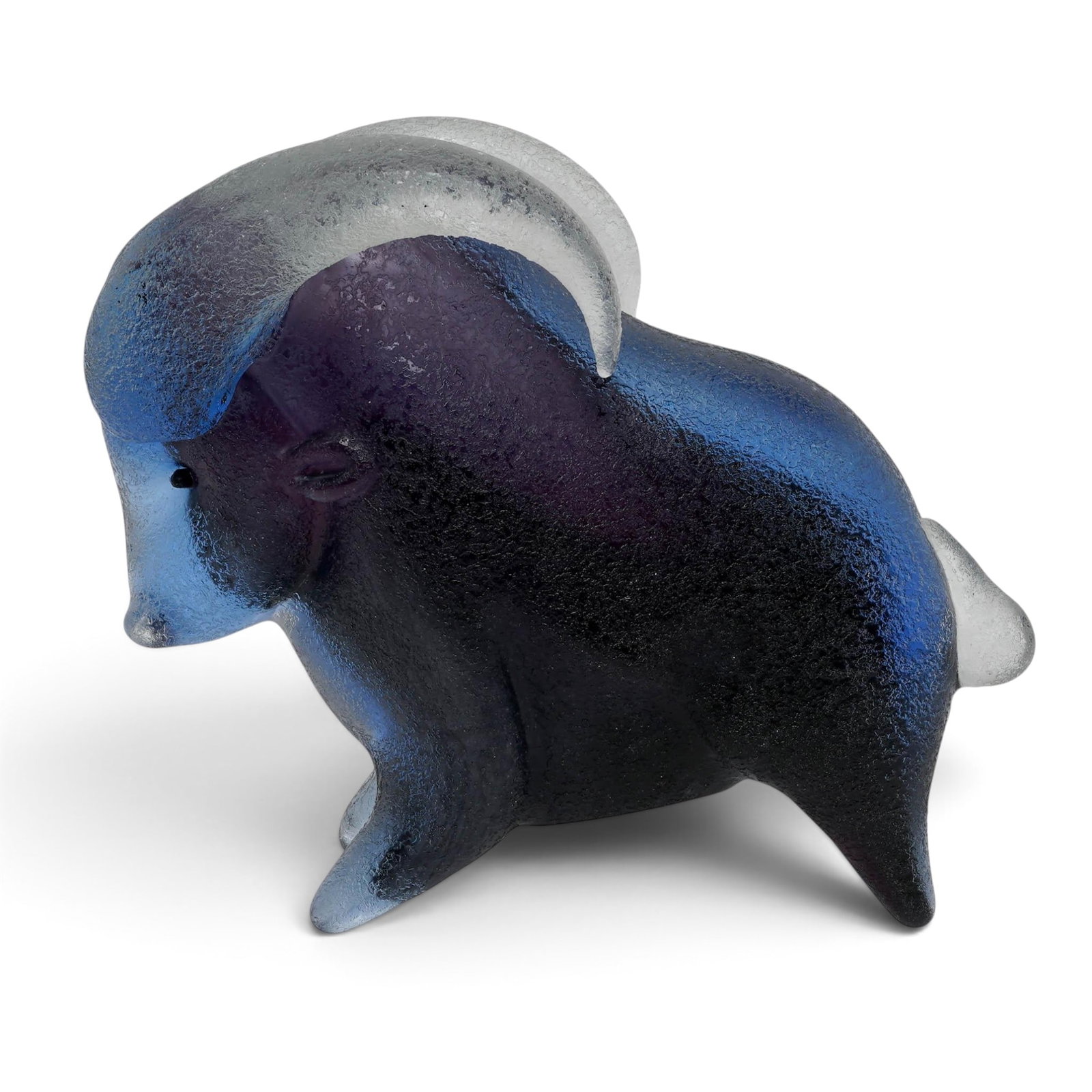 Attrib. Alfredo Barbini Murano Blue & Clear Frosted Glass Bull: Attrib. Alfredo Barbini Murano Blue & Clear Frosted Glass Bull Mid-20th Century, Italy Artist/Designer/Manufacturer: Attributed Alfredo Barbini. Marking(s): None. Materials: Murano Glass. Cataloger