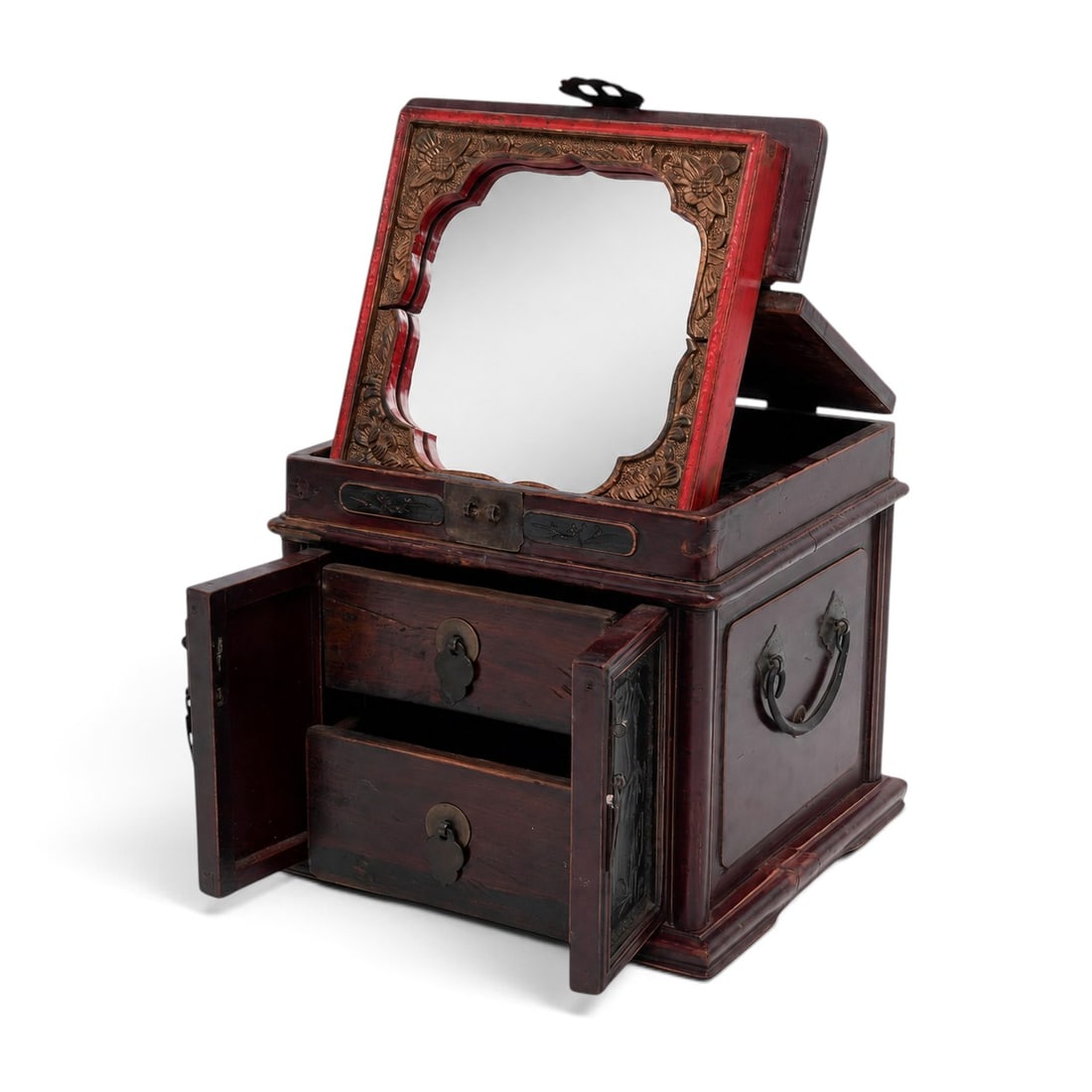 Antique Chinese Wooden Jewelry Box: Antique Chinese Wooden Jewelry Box Late 19th-Early 20th Century, China Artist/Designer/Manufacturer: Unknown. Marking(s): None. Materials: Wood & brass. Cataloger Note: Antique Chinese darkwood jewelr