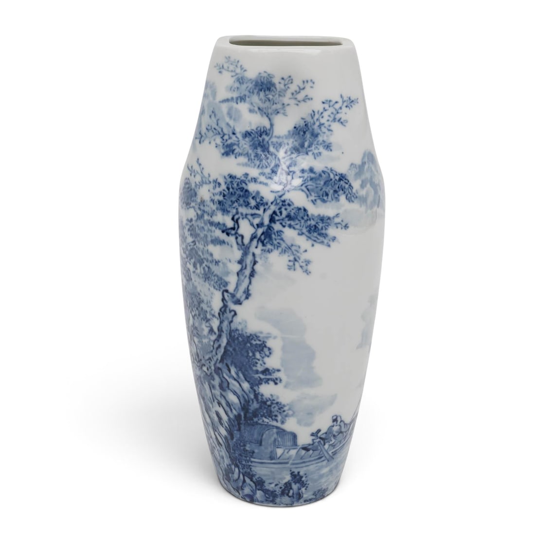 Chinese Blue & White Porcelain Landscape Vase: Chinese Blue & White Porcelain Landscape Vase 20th Century, China Artist/Designer/Manufacturer: Unknown. Marking(s): Running-script “Zhongfeng” mark to underside. Materials: Porcelain & glaze.