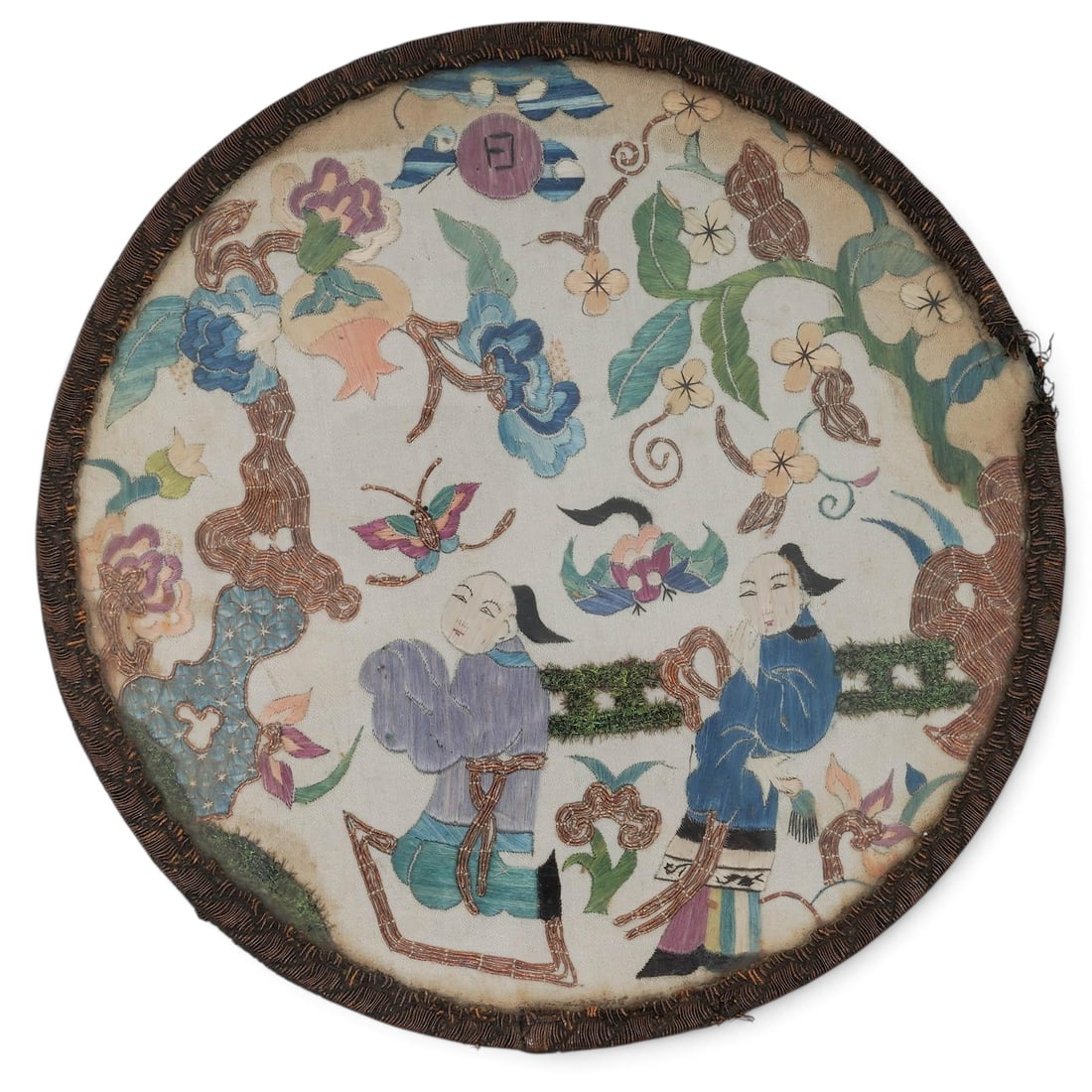 Antique Chinese Embroidered Silk Roundel (1 of 3)