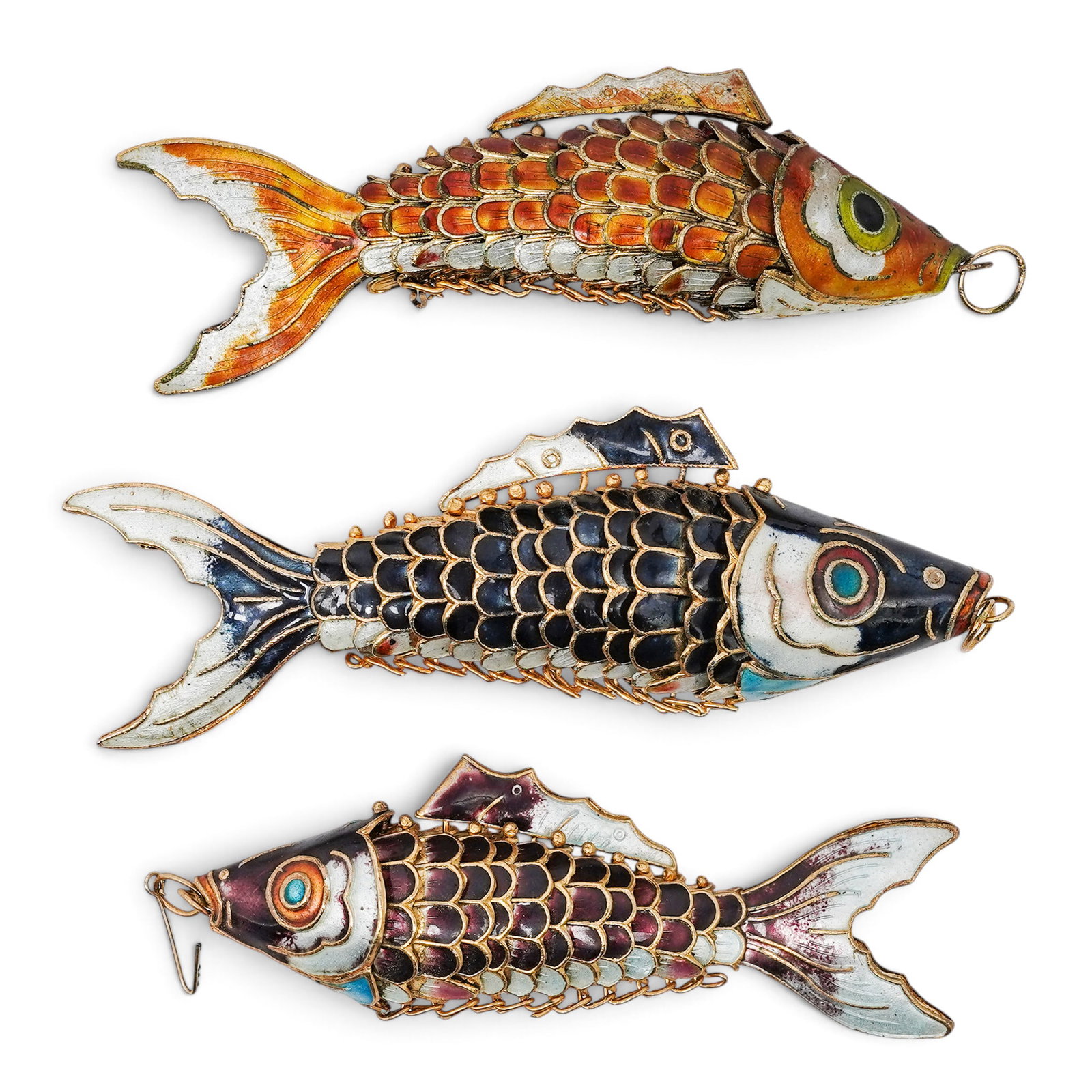 (3 pc) Vintage Chinese Gilt Silver & Cloisonne Enamel Fish Pendants (1 of 4)