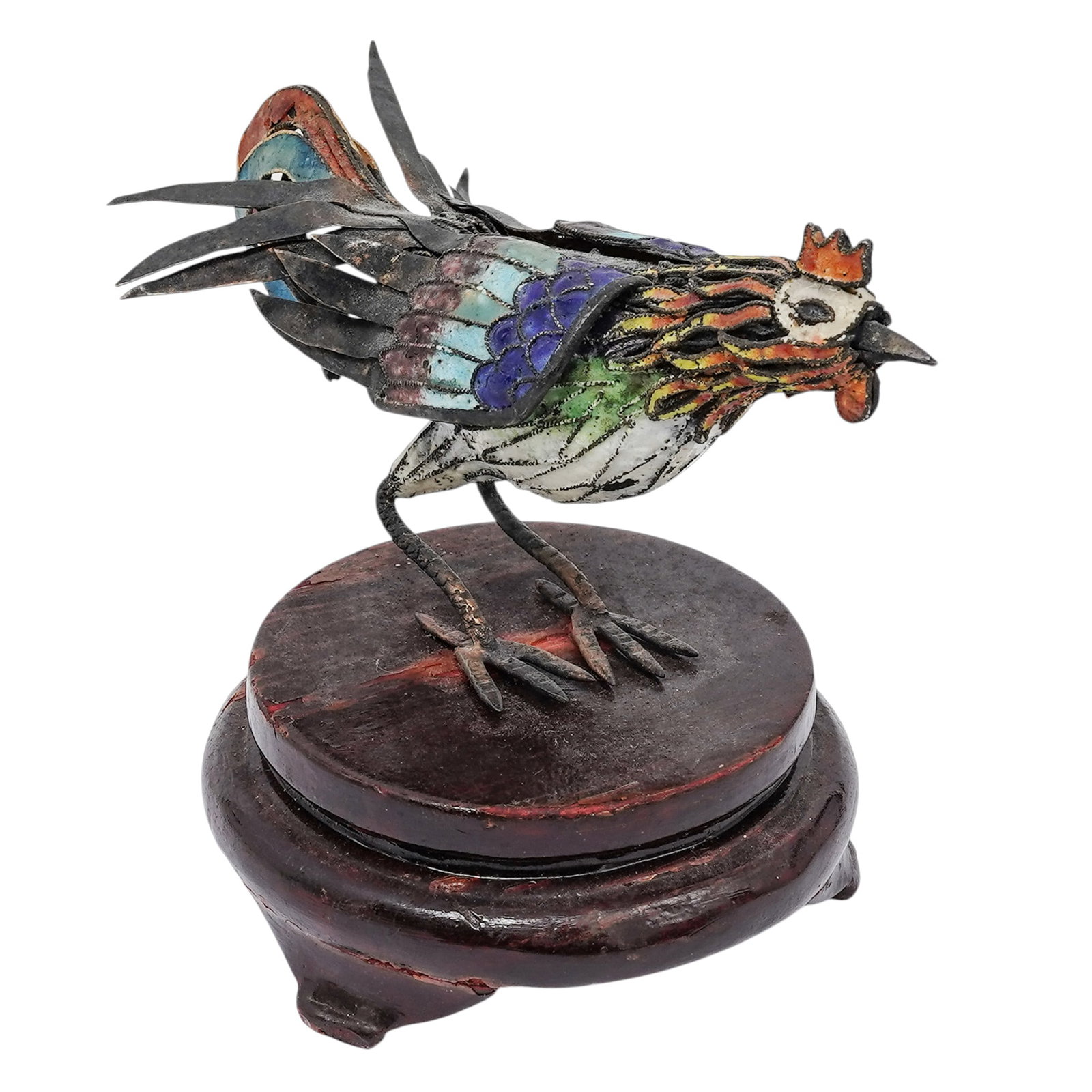 Vintage Chinese Copper Enamel Rooster Figurine (1 of 7)