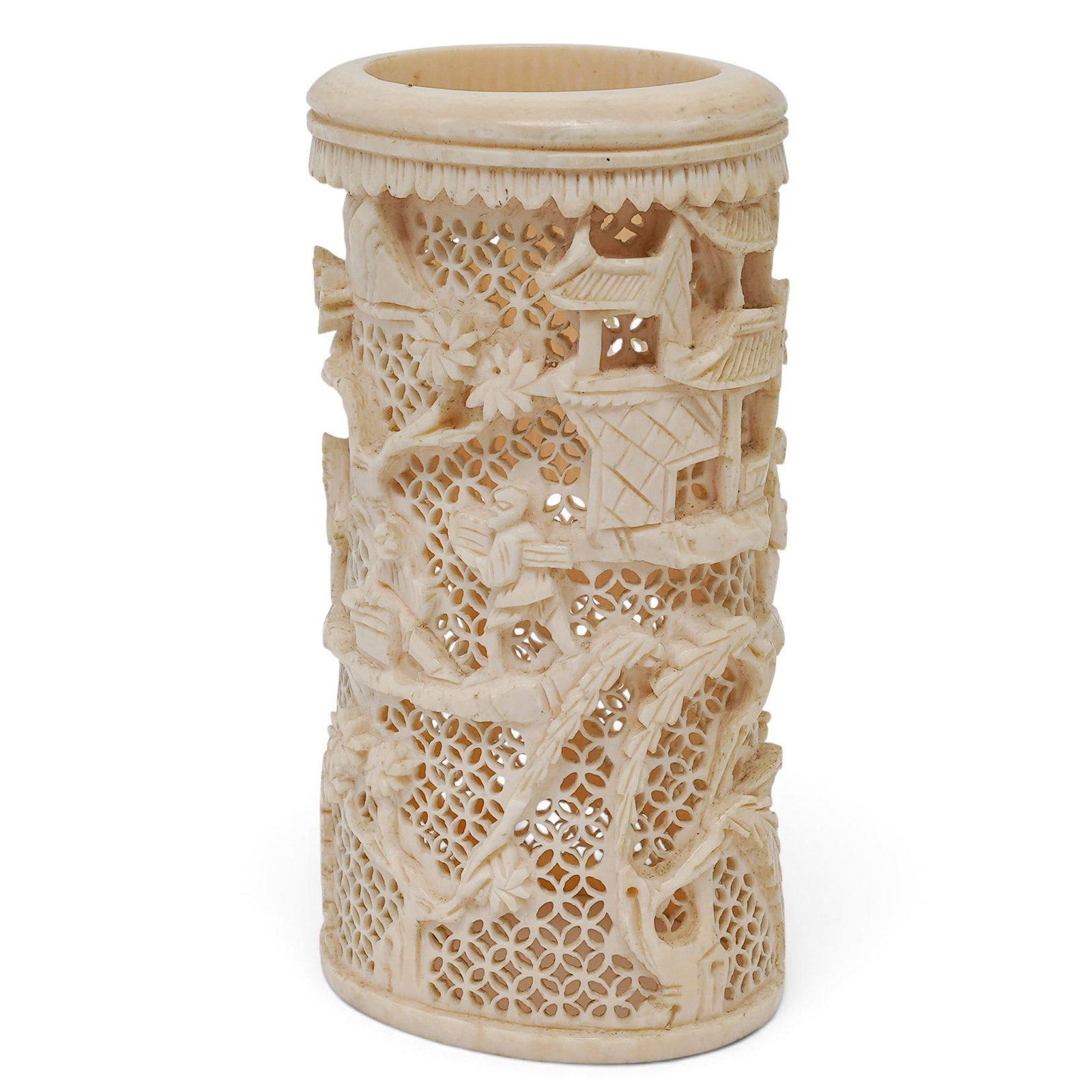 Antique Chinese Carved Bone Reticulated Brush Pot (1 of 10)