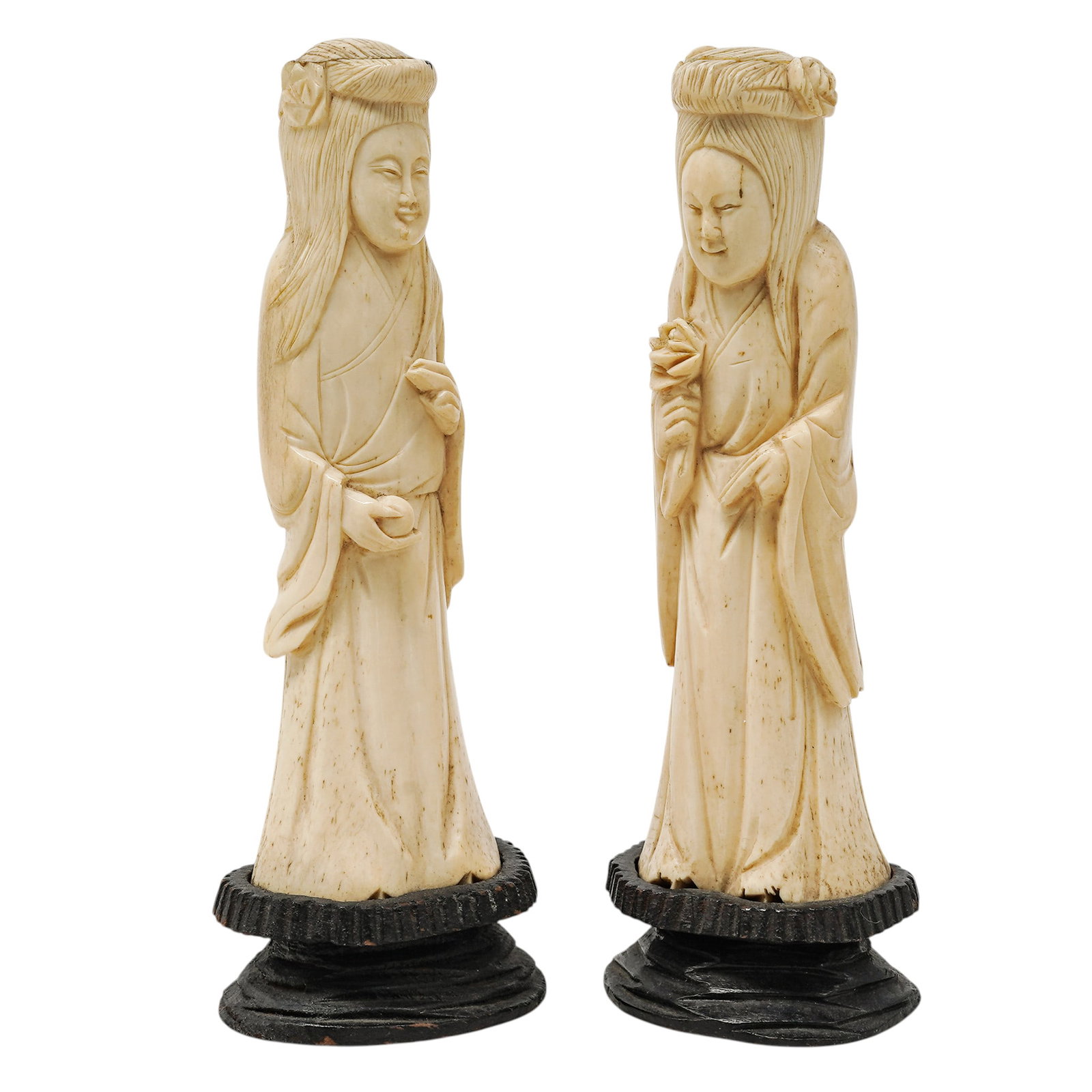 Pair Antique Chinese Carved Bone Figurines (1 of 9)
