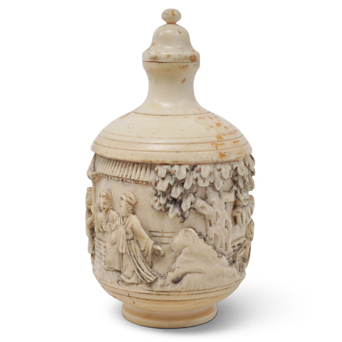 Antique Chinese Qing Dynasty Carved Bone Snuff Bottle (1 of 10)
