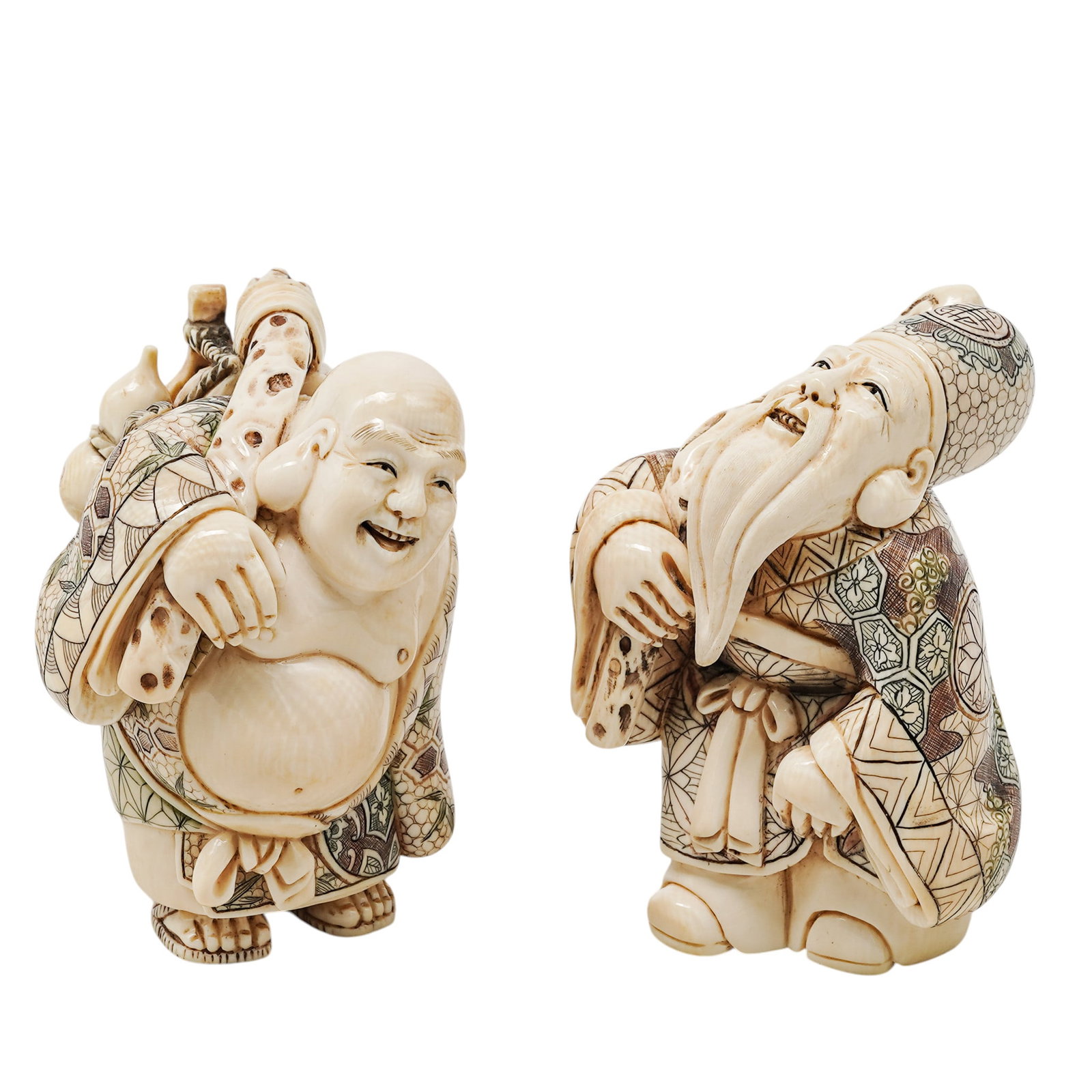 (2 pc) Antique Japanese Carved Bone Netsukes Okimonos (1 of 13)