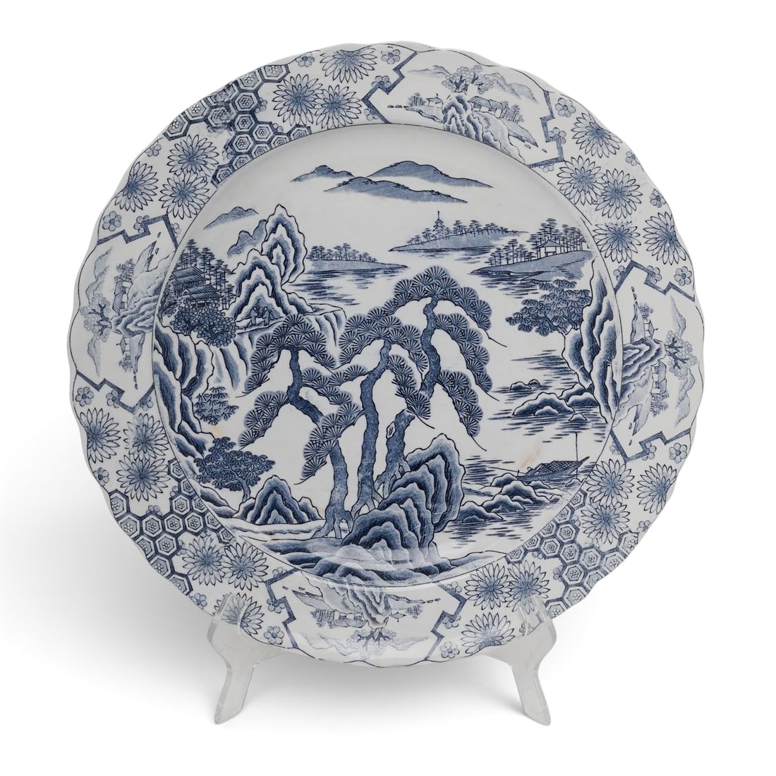 Antique Japanese Meiji Period Blue & White Porcelain Serving Dish (1 of 6)