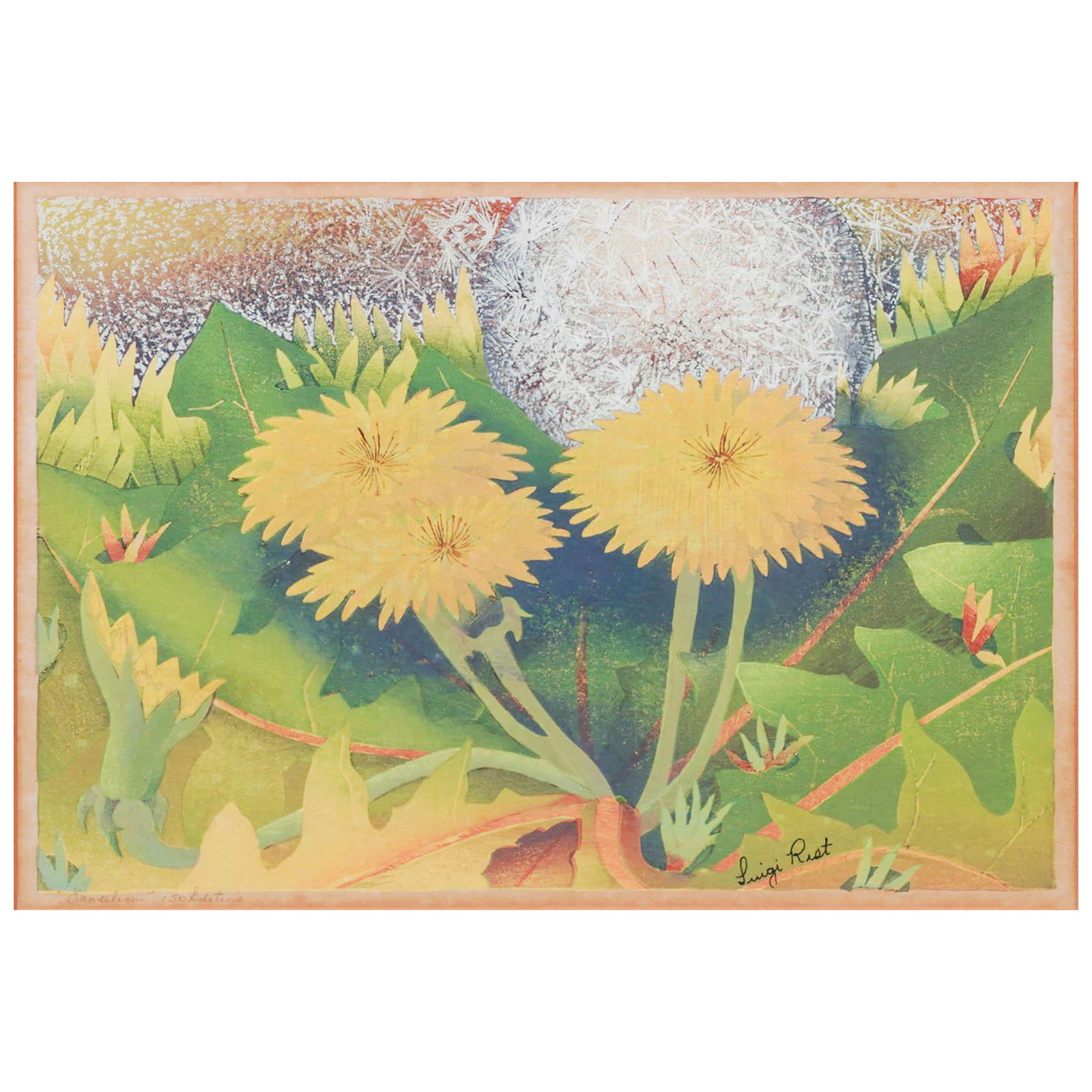 Luigi Rist (American, 1888-1959) "Dandelions" Color Woodcut (1 of 5)