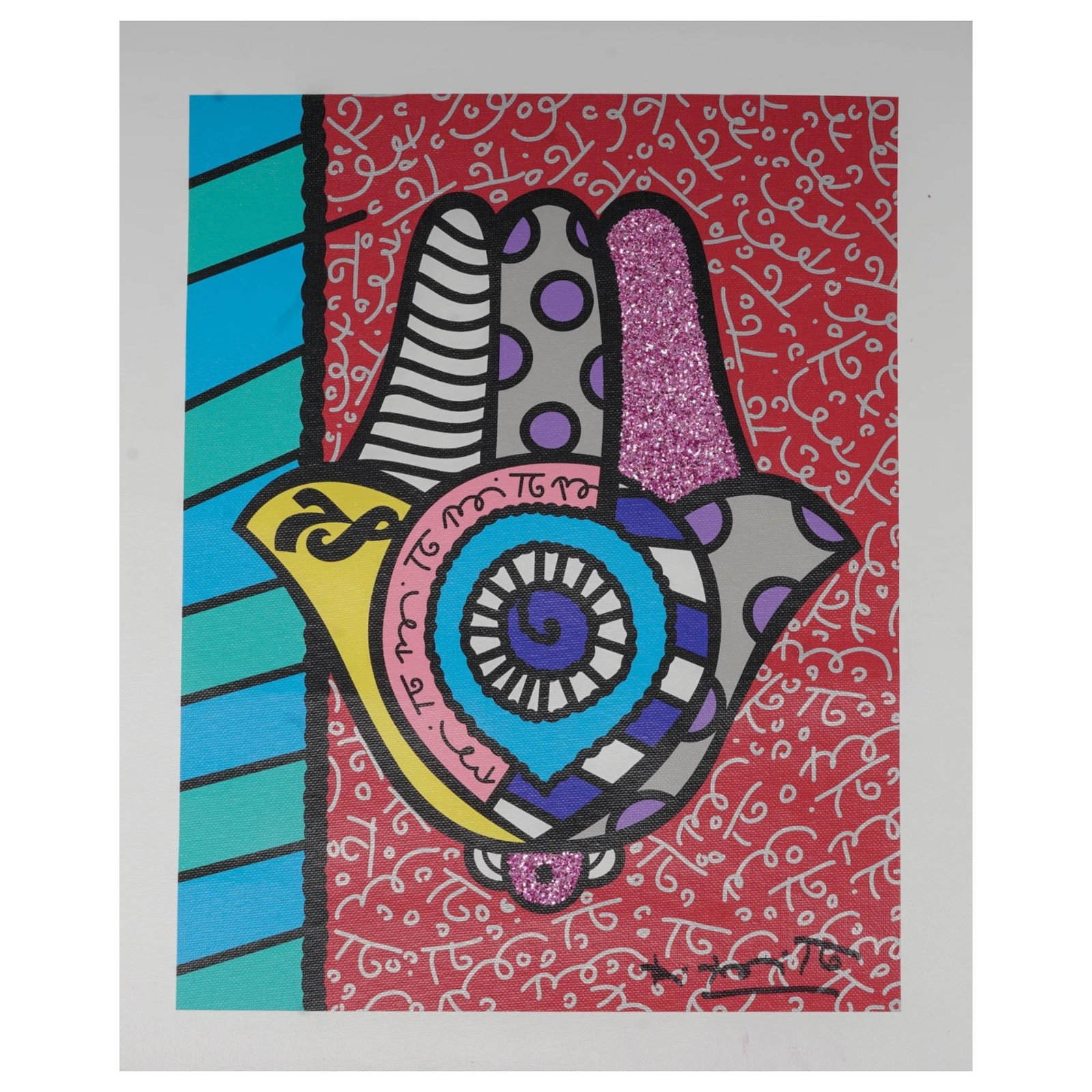 Romero Britto (Brazilian, 1963-) "Hamsa" Canvas Print w/ COA: Romero Britto (Brazilian, 1963-) "Hamsa" Canvas Print w/ COA 2013, USA Artist/Designer/Manufacturer: Romero Britto. Marking(s): Certificate of Authenticity included. Materials: Digital print on