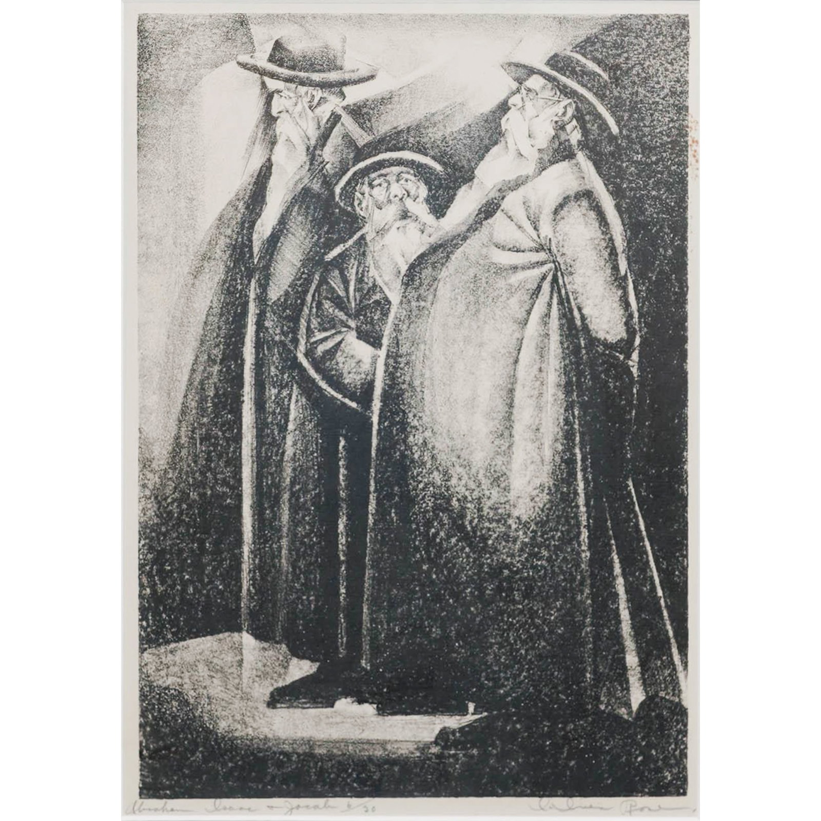 Signed Judaica "Abraham, Issac, & Jacob" Etching on Paper: Signed Judaica "Abraham, Issac, & Jacob" Etching on Paper 20th Century Artist/Designer/Manufacturer: Unknown. Marking(s): Titled “Abraham Isaac & Jacob,” numbered 6/30, and signed by the