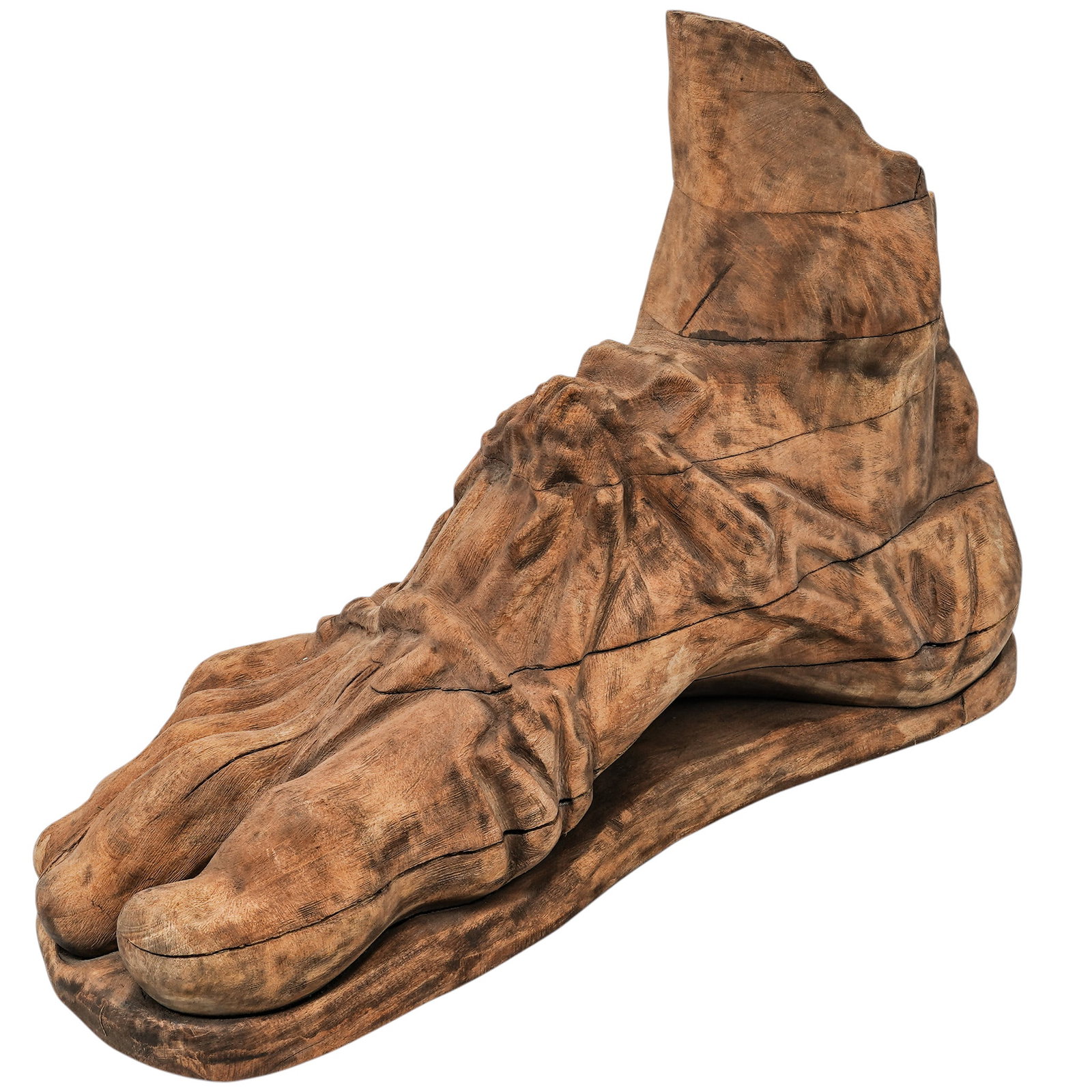 Large Carved Wood Greco-Roman Foot Sculpture: Large Carved Wood Greco-Roman Foot Sculpture 20th Century, European Artist/Designer/Manufacturer: Unknown. Marking(s): None. Materials: Wood. Cataloger Note: Hand-carved wooden foot sculpture designed