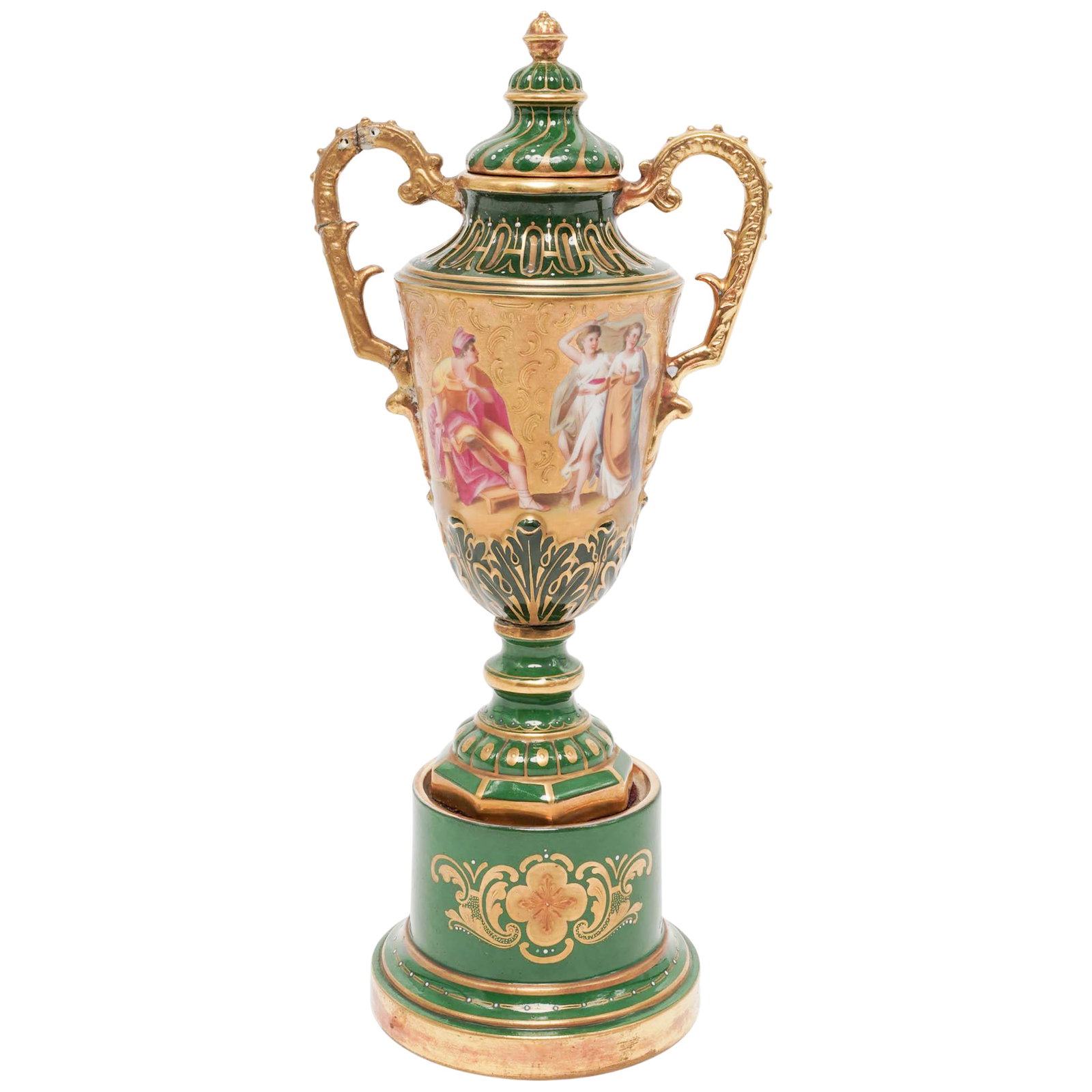 Signed Austrian "Paris And Helena" Porcelain Urn: Signed Austrian "Paris And Helena" Porcelain Urn 19th Century, Austria Artist/Designer/Manufacturer: K. Weh. Marking(s): Signed “K. Weh.”; underglaze beehive mark to base; inscriptions