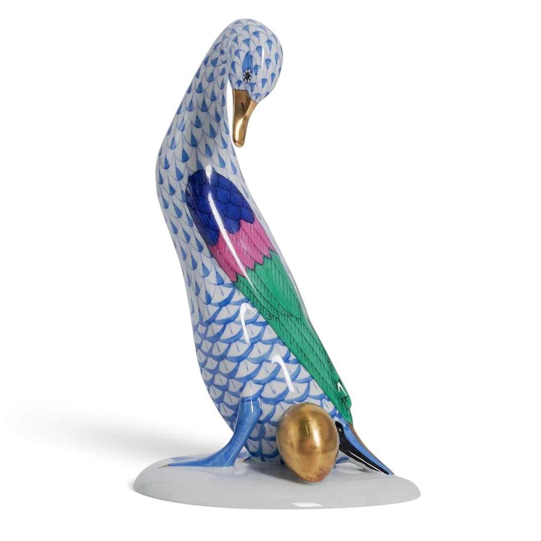 Herend Blue Fishnet "Goose With The Golden Egg" Porcelain Figurine (1 of 7)