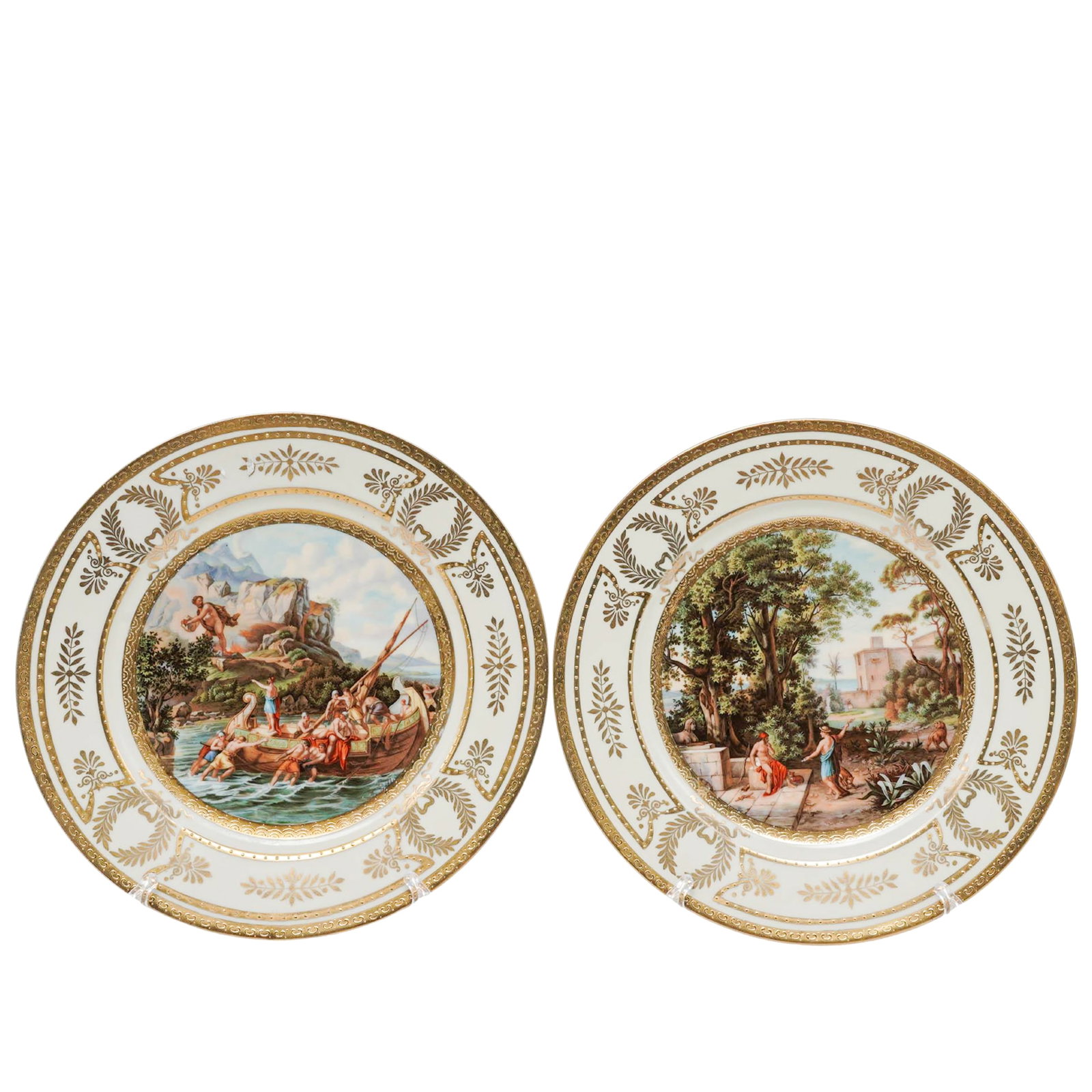 (2 pc) Antique Royal Vienna Porcelain Hermes & Odysseus Plates: (2 pc) Antique Royal Vienna Porcelain Hermes & Odysseus Plates Late 19th Century, Austria Artist/Designer/Manufacturer: Unknown. Marking(s): Blue shield mark to undersides; image titles marked to unde
