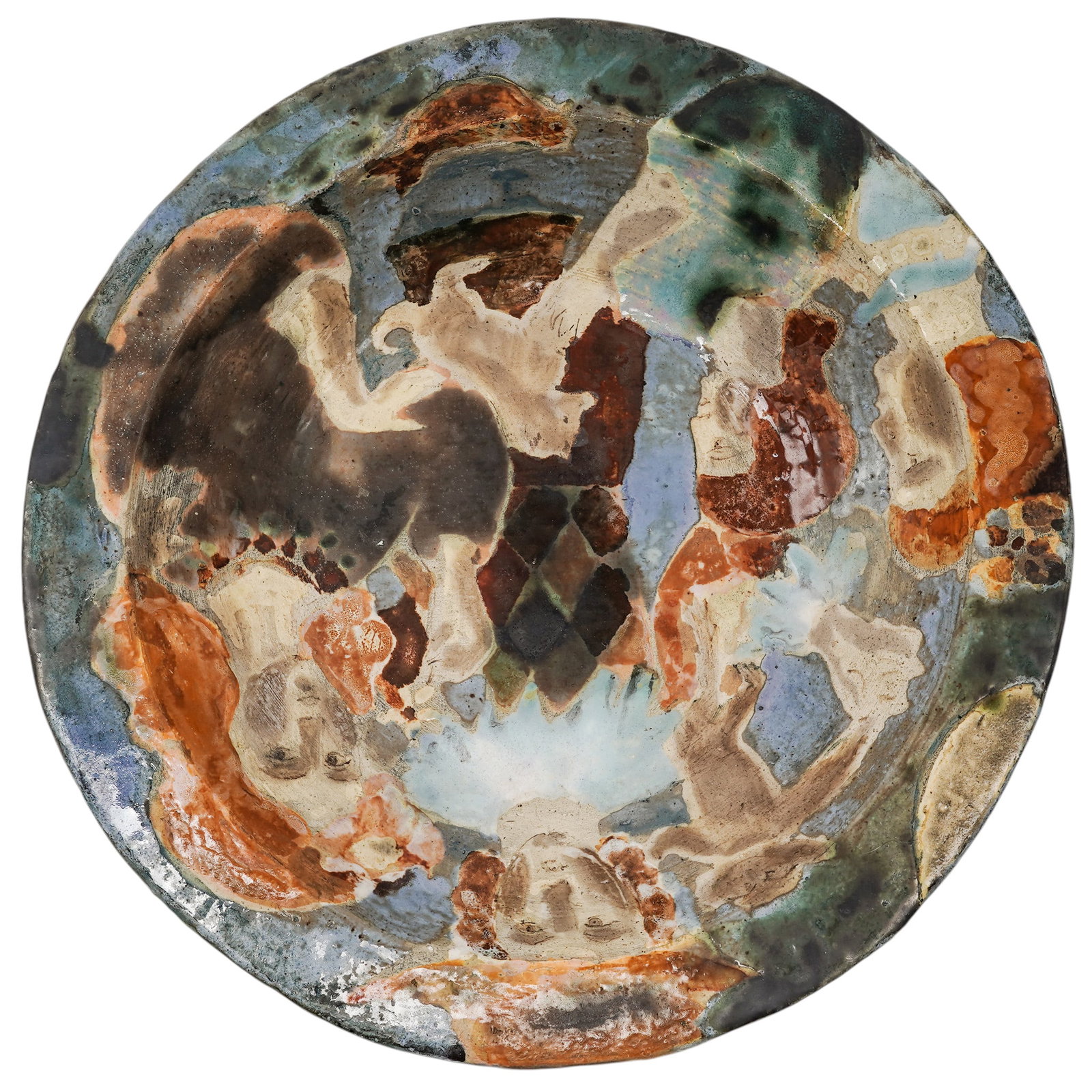 Vintage Russian Expressionist Ceramic Bowl: Vintage Russian Expressionist Ceramic Bowl 20th Century, Russia Artist/Designer/Manufacturer: Unknown. Marking(s): Signed on verso. Materials: Ceramic & glaze. Cataloger Note: Large circular ceramic c