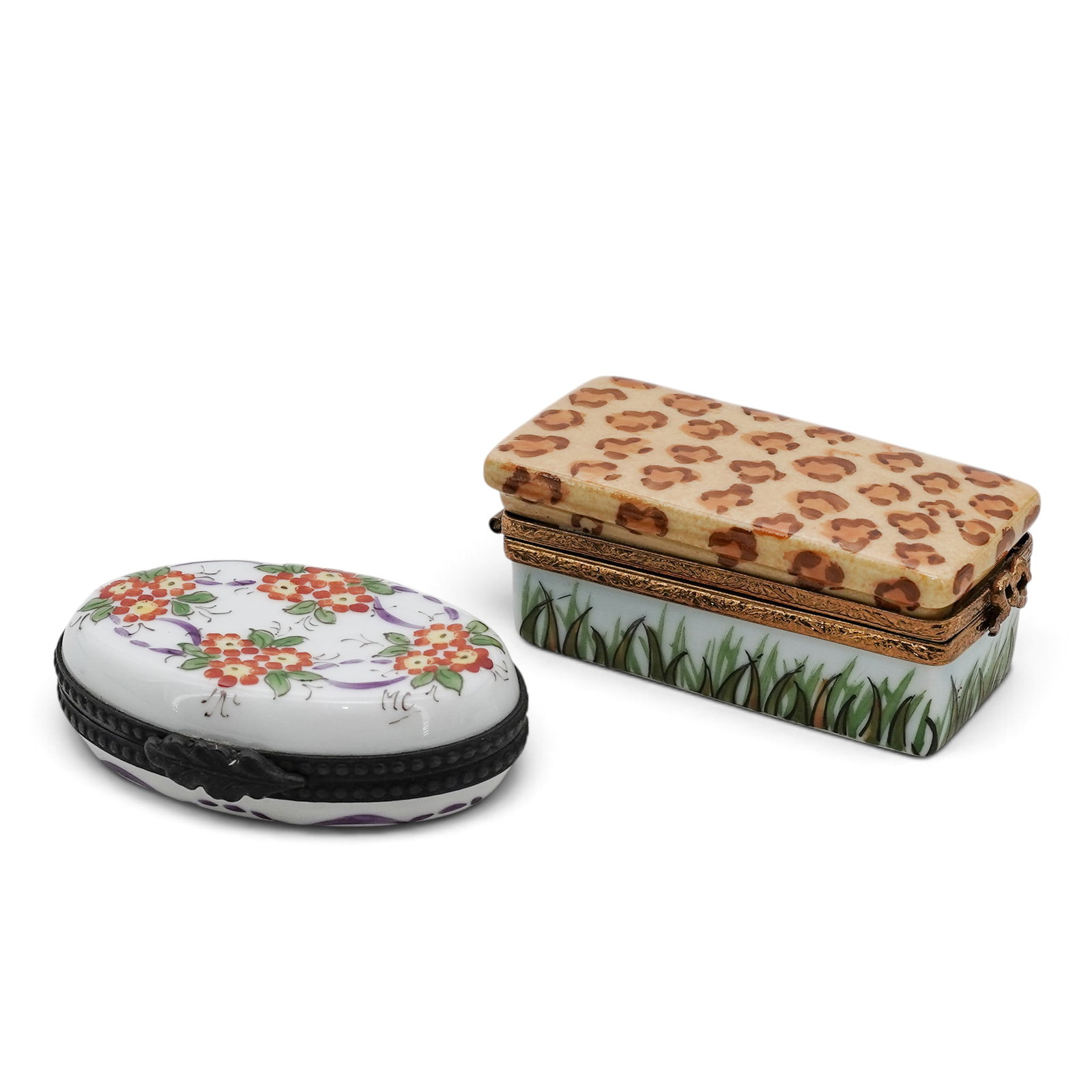 (2 pc) Limoges Painted Porcelain Trinket Boxes (1 of 8)