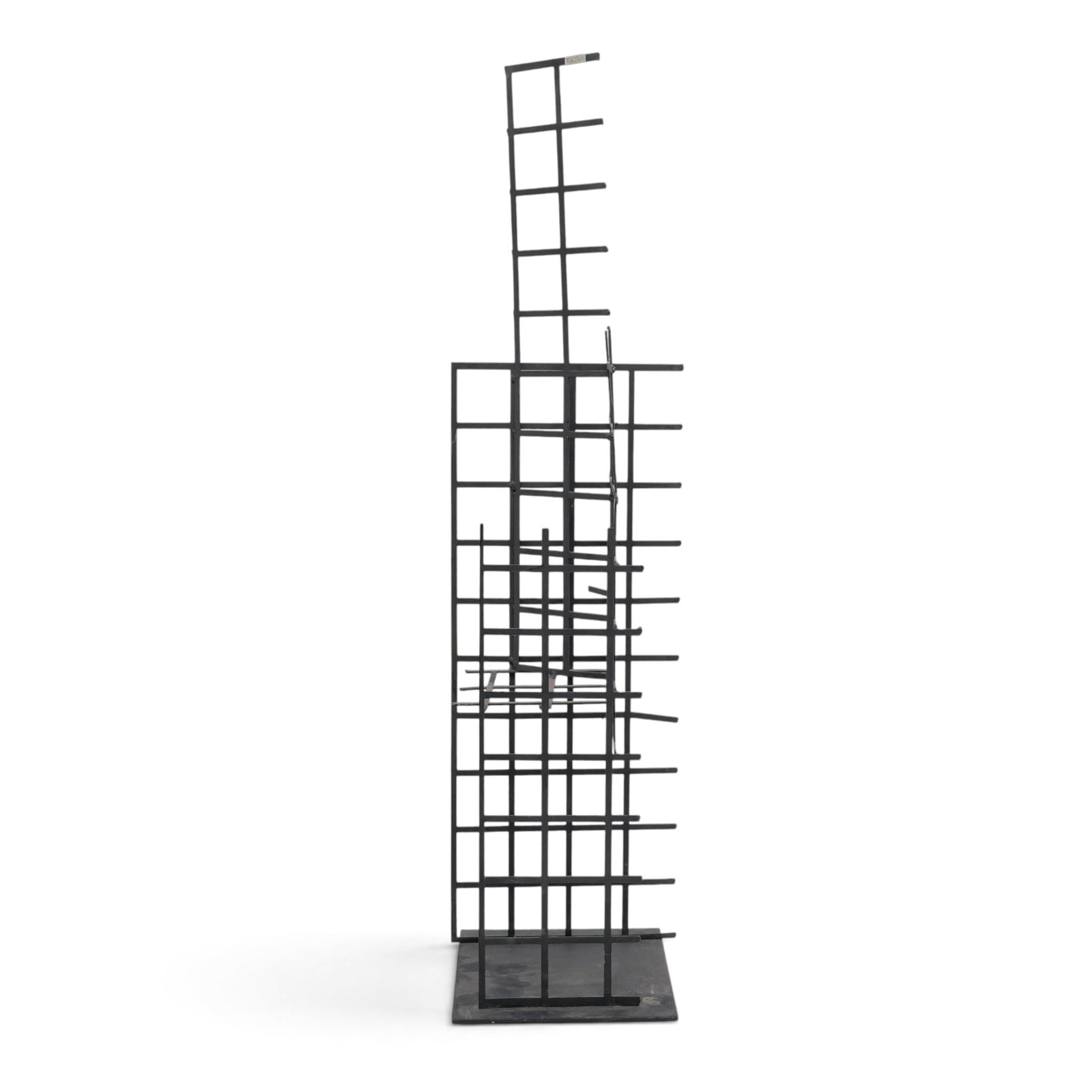 Vintage Iron Architectural Sculpture: Vintage Iron Architectural Sculpture Mid 20th Cent, USA Artist/Designer/Manufacturer: Unknown Marking(s): None. Materials: Iron Cataloger Note: Mid-Century Modern tower-like iron sculpture featuring i
