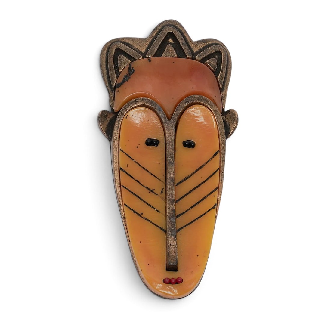 Brass Inlaid Tribal Mask Pendant (1 of 3)