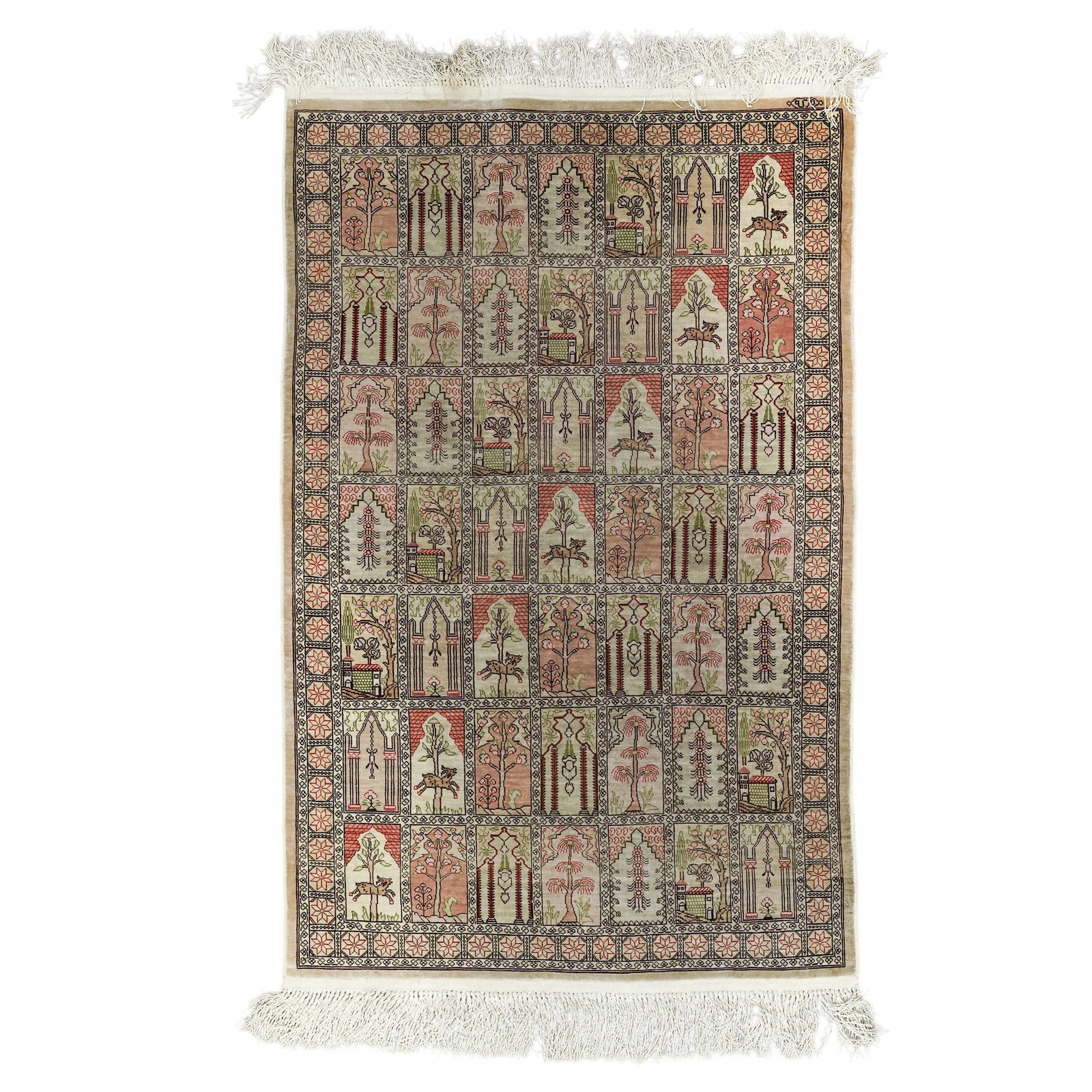 Vintage Turkish Hireke Wool Prayer Rug: Vintage Turkish Hireke Wool Prayer Rug Mid-Late 20th Century, Turkey Artist/Designer/Manufacturer: Unknown Marking(s): Artist signature to upper corner. Materials: Woven wool. Cataloger Note: Finely