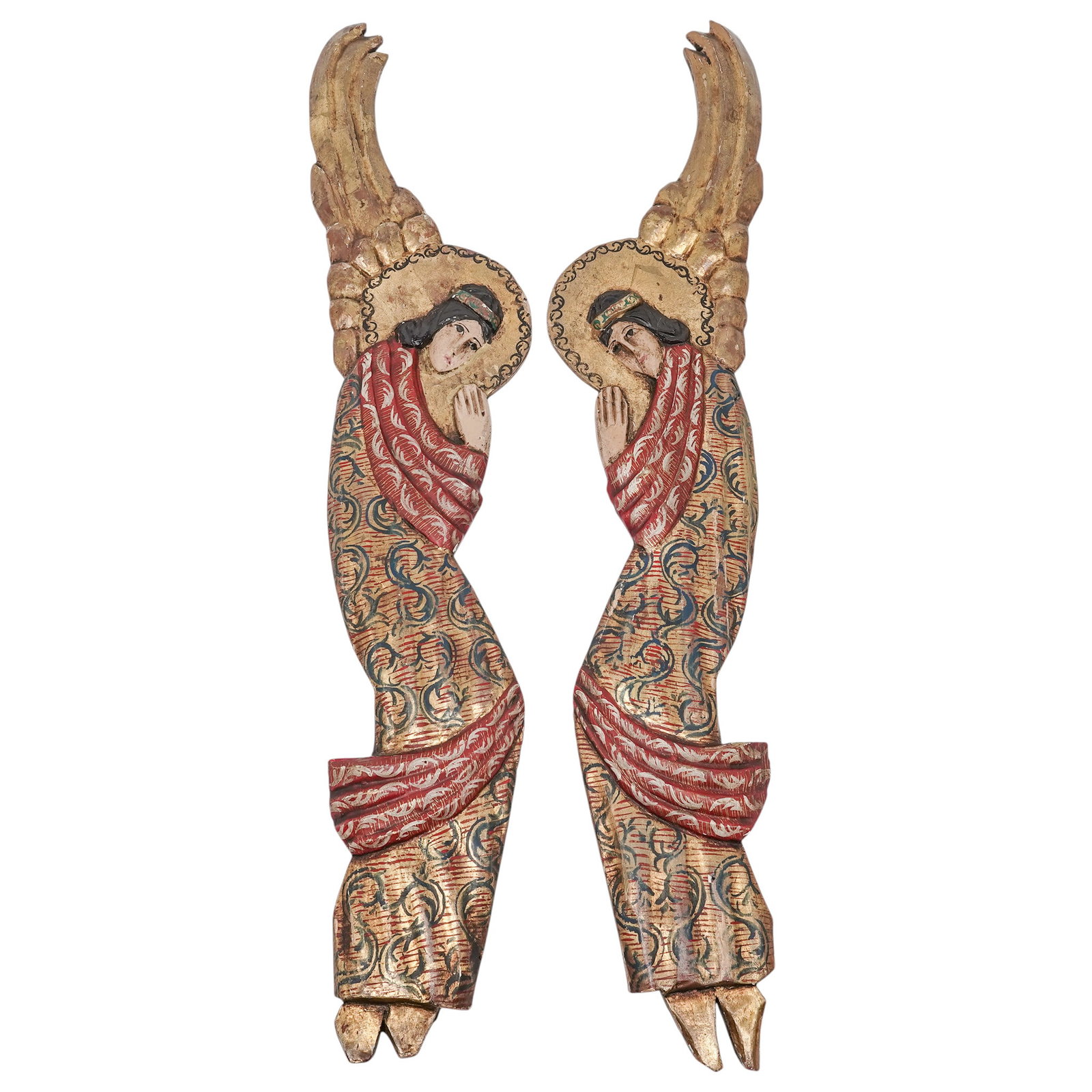 Pair Antique Polychrome Painted Wooden Angels (1 of 4)