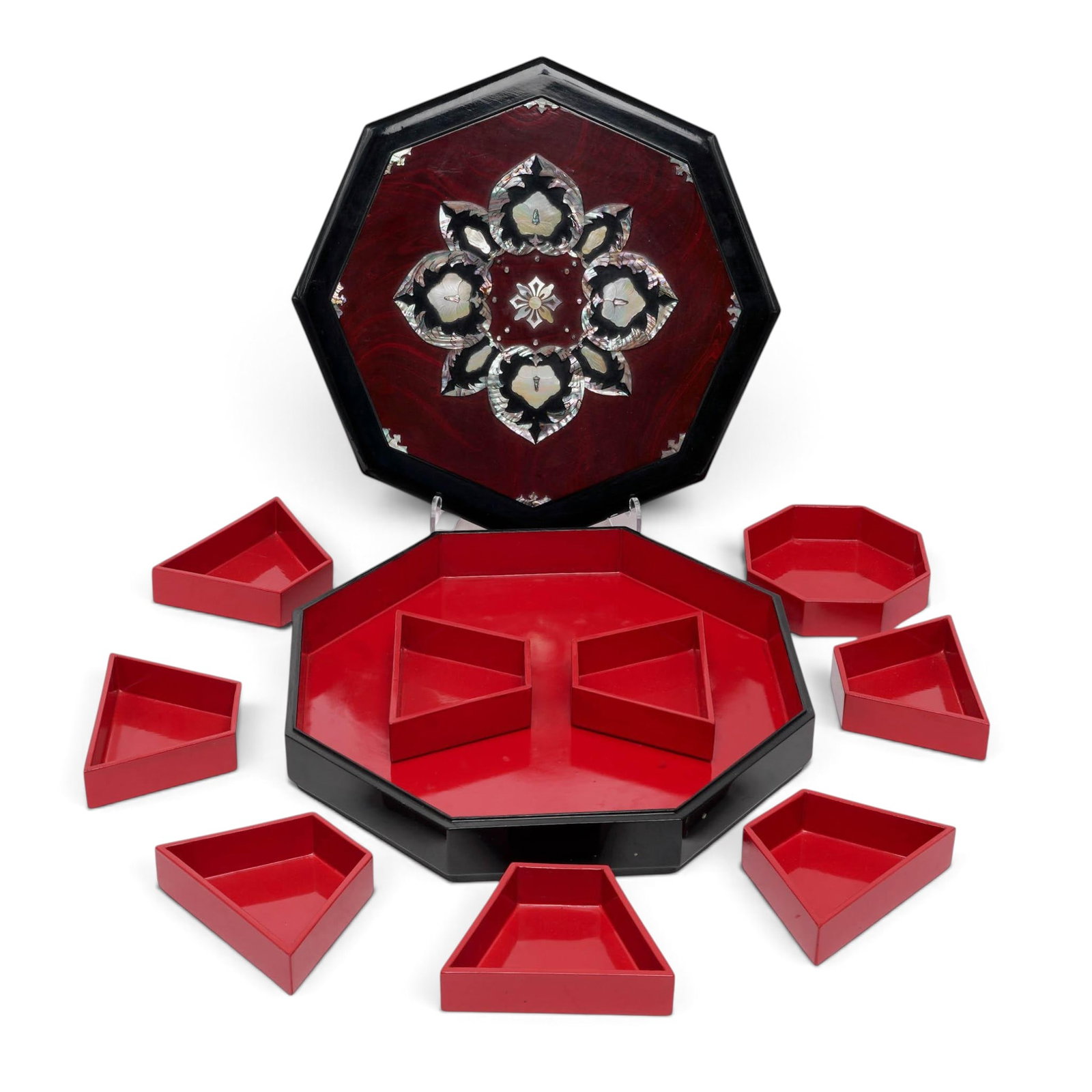 Chinese Octagonal Lacquerware & MOP Box - 2