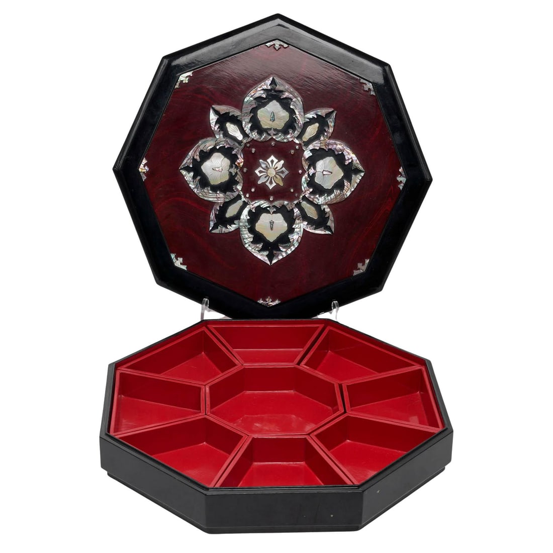 Chinese Octagonal Lacquerware & MOP Box - 3