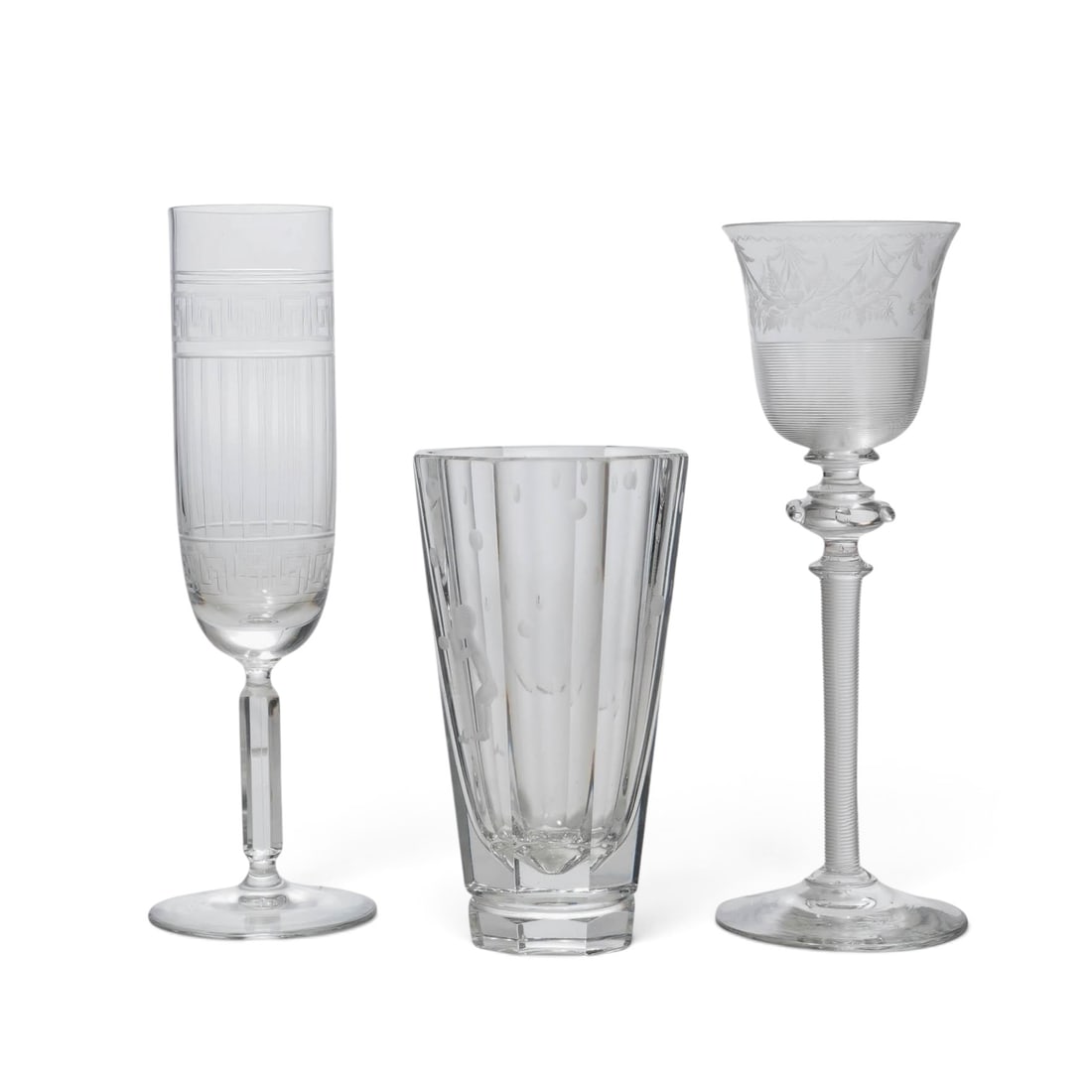 (3 pc) Vintage Etched Drinking Glasses (Rosenthal, Kosta Boda) (1 of 5)