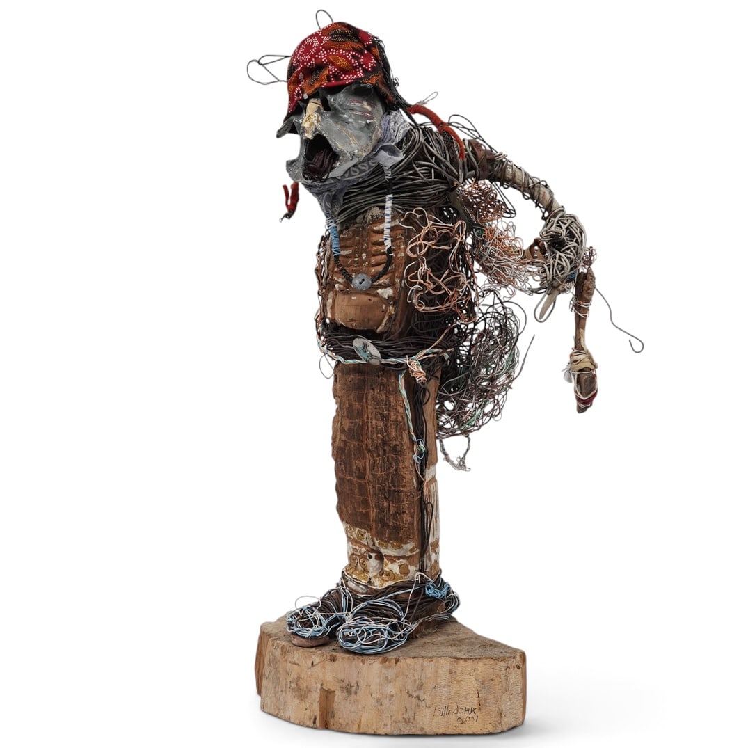 Dwight Billedeaux (American) Mixed Media Folk Sculpture: Dwight Billedeaux (American) Mixed Media Folk Sculpture 2001, USA Artist/Designer/Manufacturer: Dwight Billedeaux. Marking(s): Signed on wood base; dated 2001. Materials: Found objects & wood. Catalog