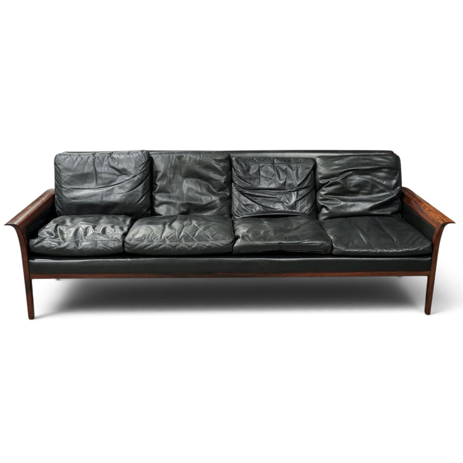 Hans Olsen for Vatne Mobler Black Leather & Rosewood Sofa (1 of 5)