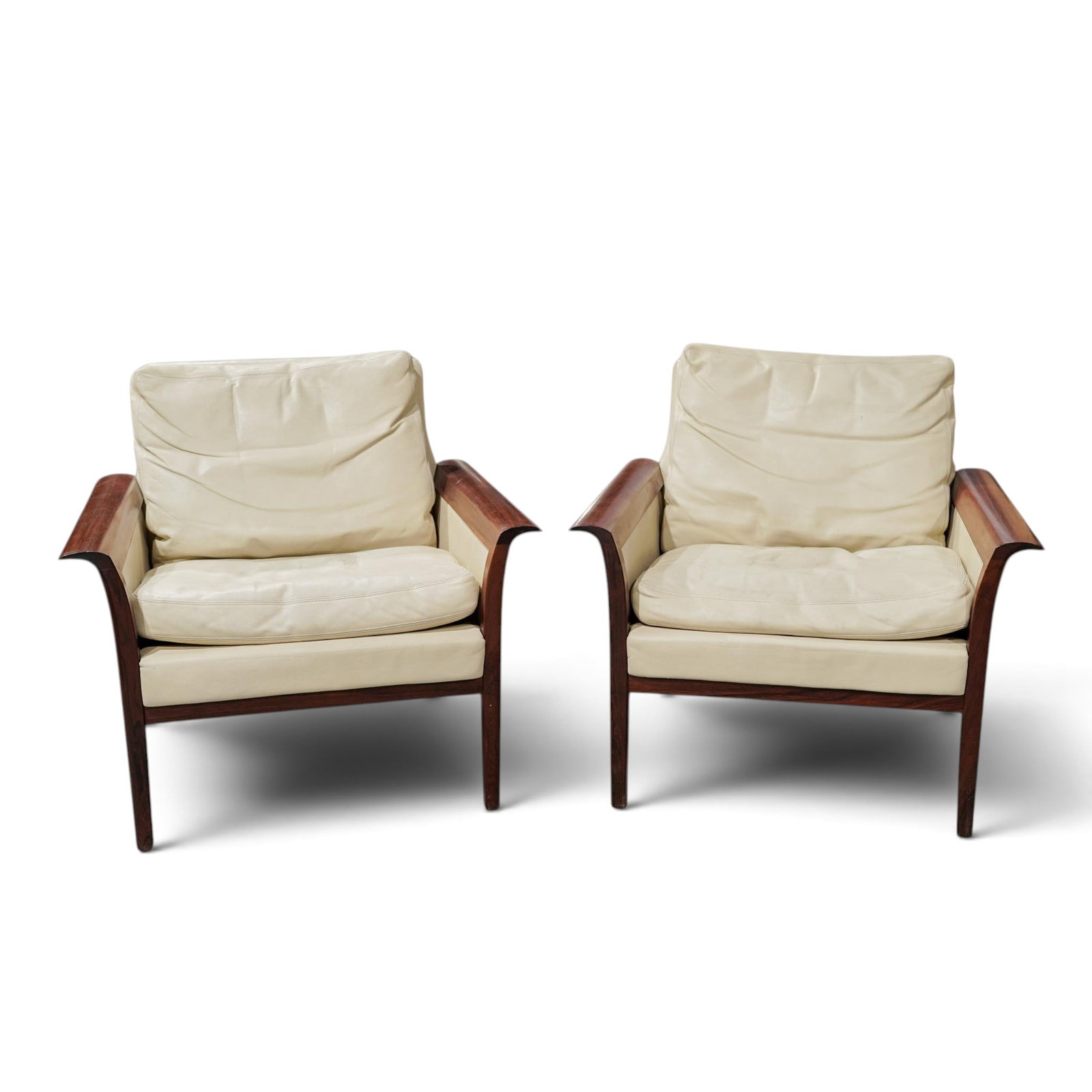 Pair of Hans Olsen for Vatne Mobler Leather & Rosewood Chairs (1 of 5)