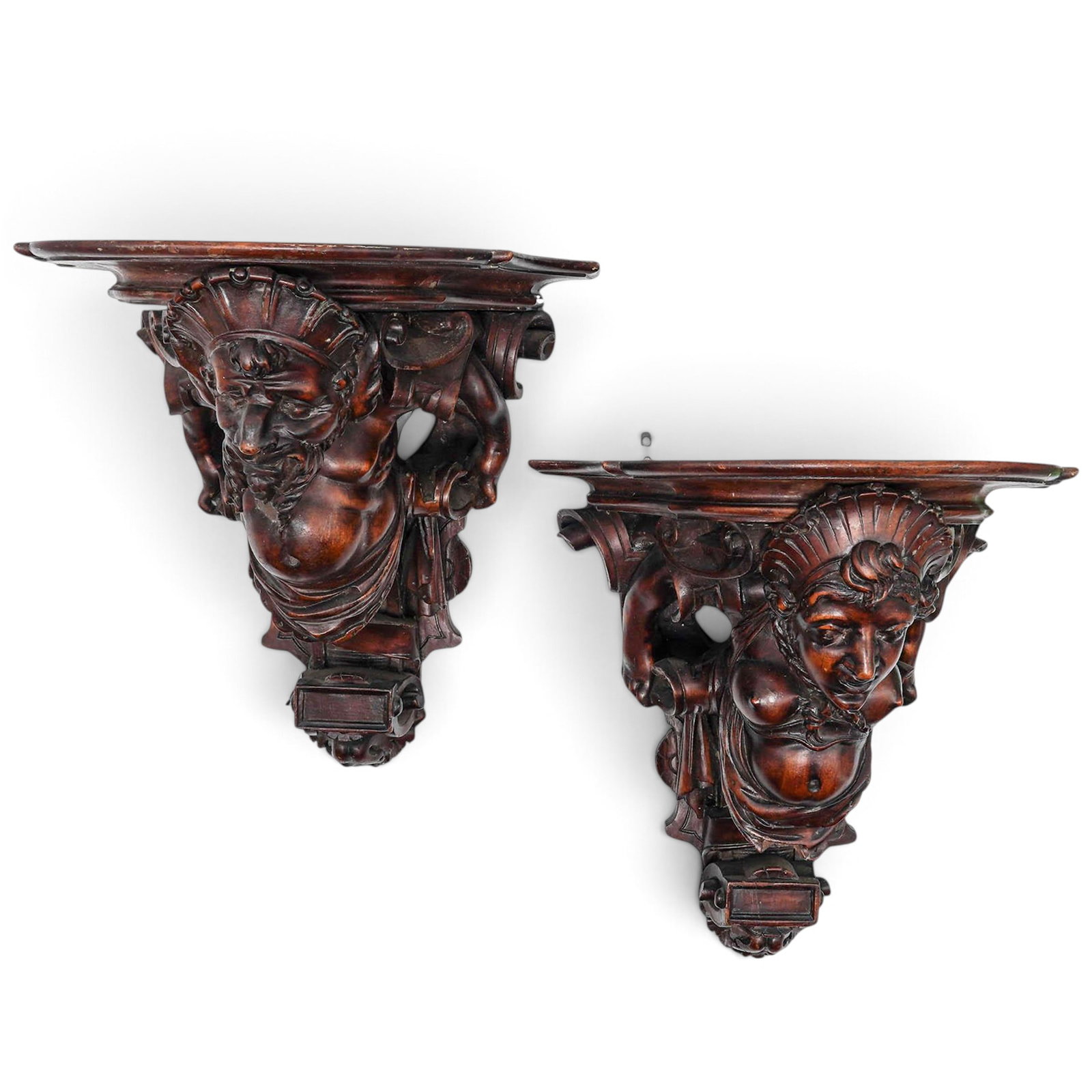 Pair of Antique Italian Carved Wood Wall Brackets (1 of 9)