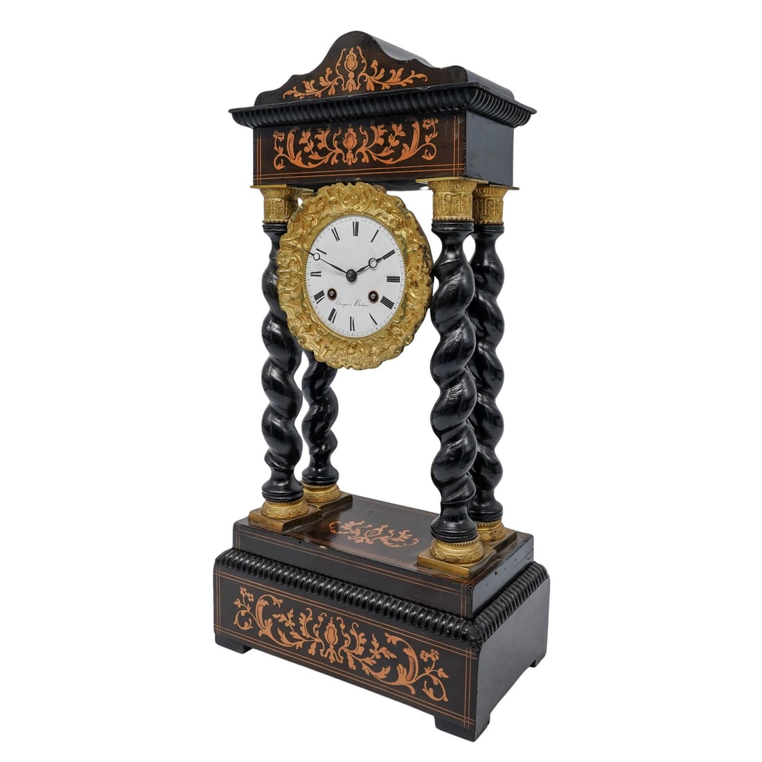 Bourquin a Bordeaux Napoleon III Portico Ebonized Barley-Twist Mantel Clock (1 of 7)
