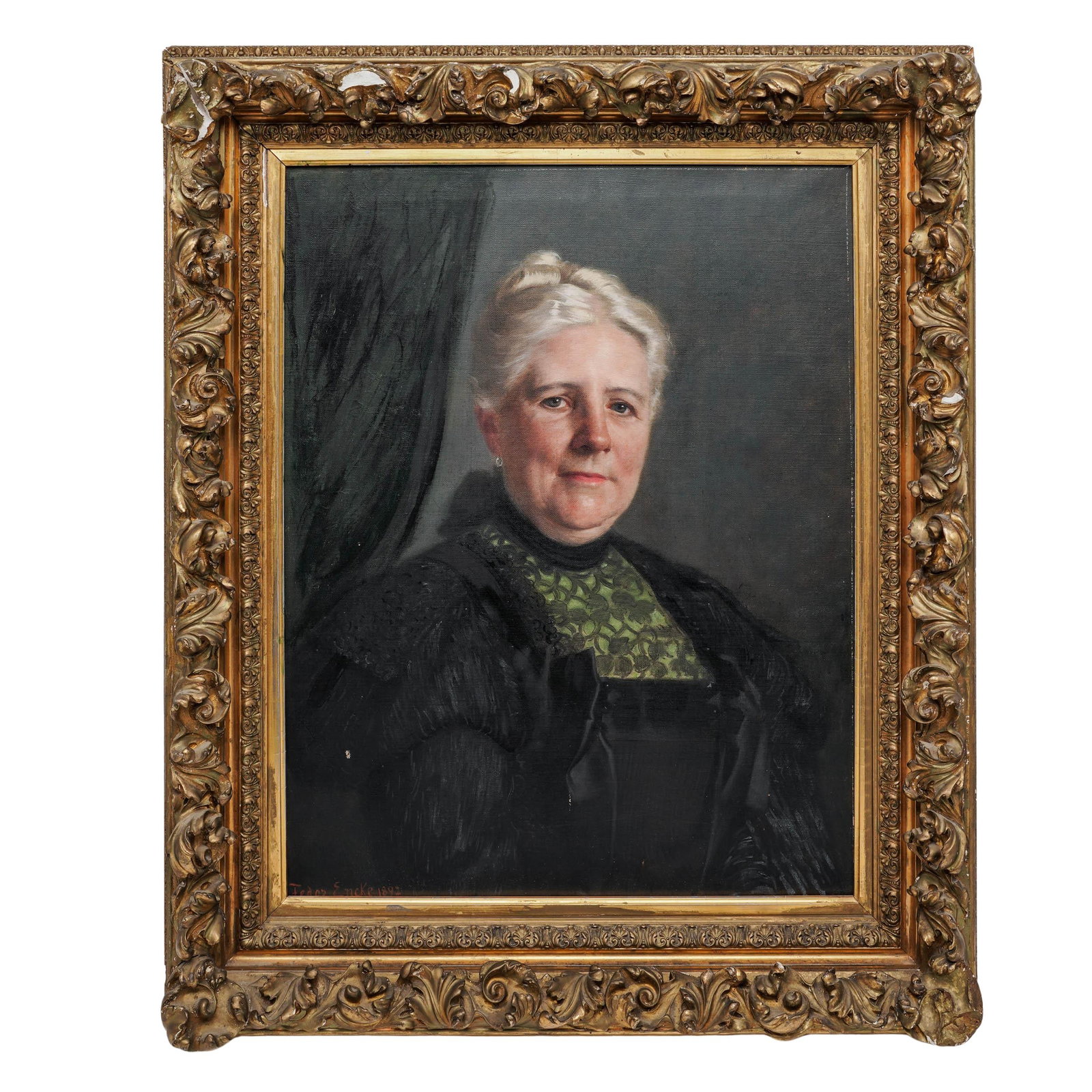 Fedor Encke (German, 1851-1926) Portrait of Woman Oil On Canvas: Fedor Encke (German, 1851-1926) Portrait of Woman Oil On Canvas 1892, Germany Artist/Designer/Manufacturer: Fedor Encke Marking(s); notes: Signed “Fedor Encke” lower left and verso of frame; d