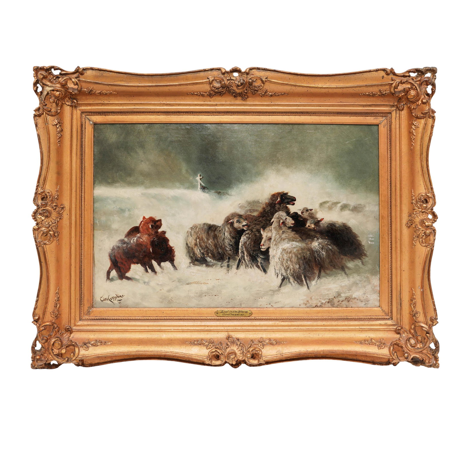Ciro Cozzolino (Italian, 1876-1946) "Lost In The Storm" Oil/ Board Painting: Ciro Cozzolino (Italian, 1876-1946) "Lost In The Storm" Oil/ Board Painting Late 19th to early 20th Cent., Italian Artist/Designer/Manufacturer: Ciro Cozzolino (Italian, 1876–1946) Marking(s); notes