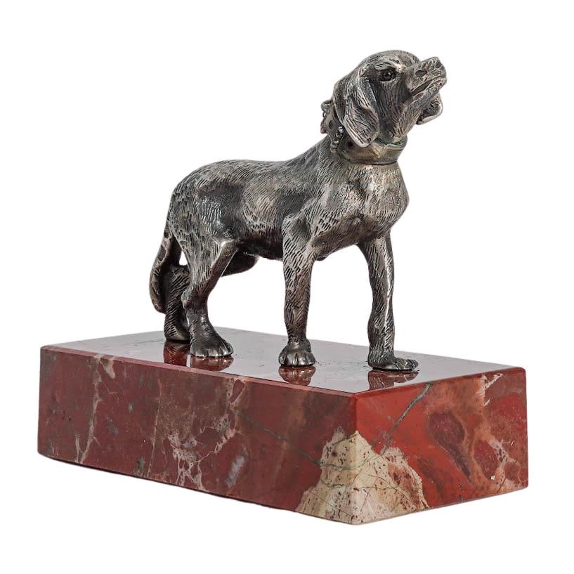 Faberge Era Imperial Russian 88 Silver Dog Figurine w/ Diamonds & Rubies Collar (1 of 6)