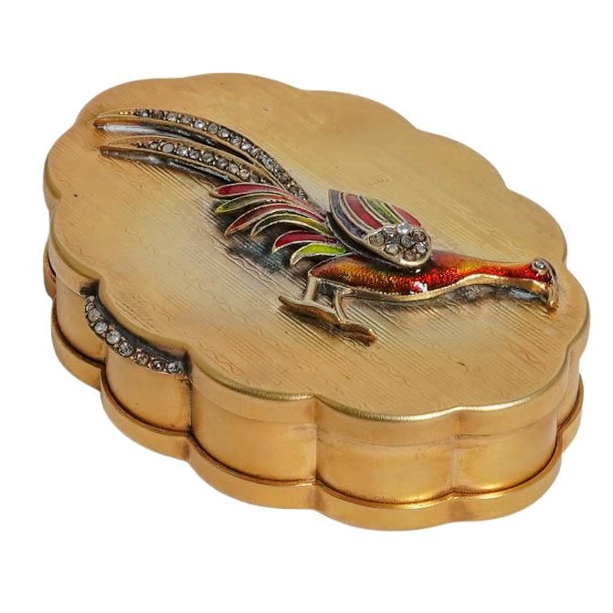 Faberge Era Russian Silver Pill Box Bird of Paradise w/ Rose-Cut Diamonds (1 of 8)