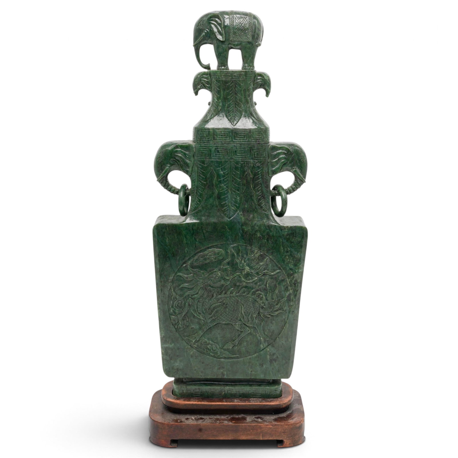 Large Antique Chinese Carved Spinach Jade Urn (1 of 14)