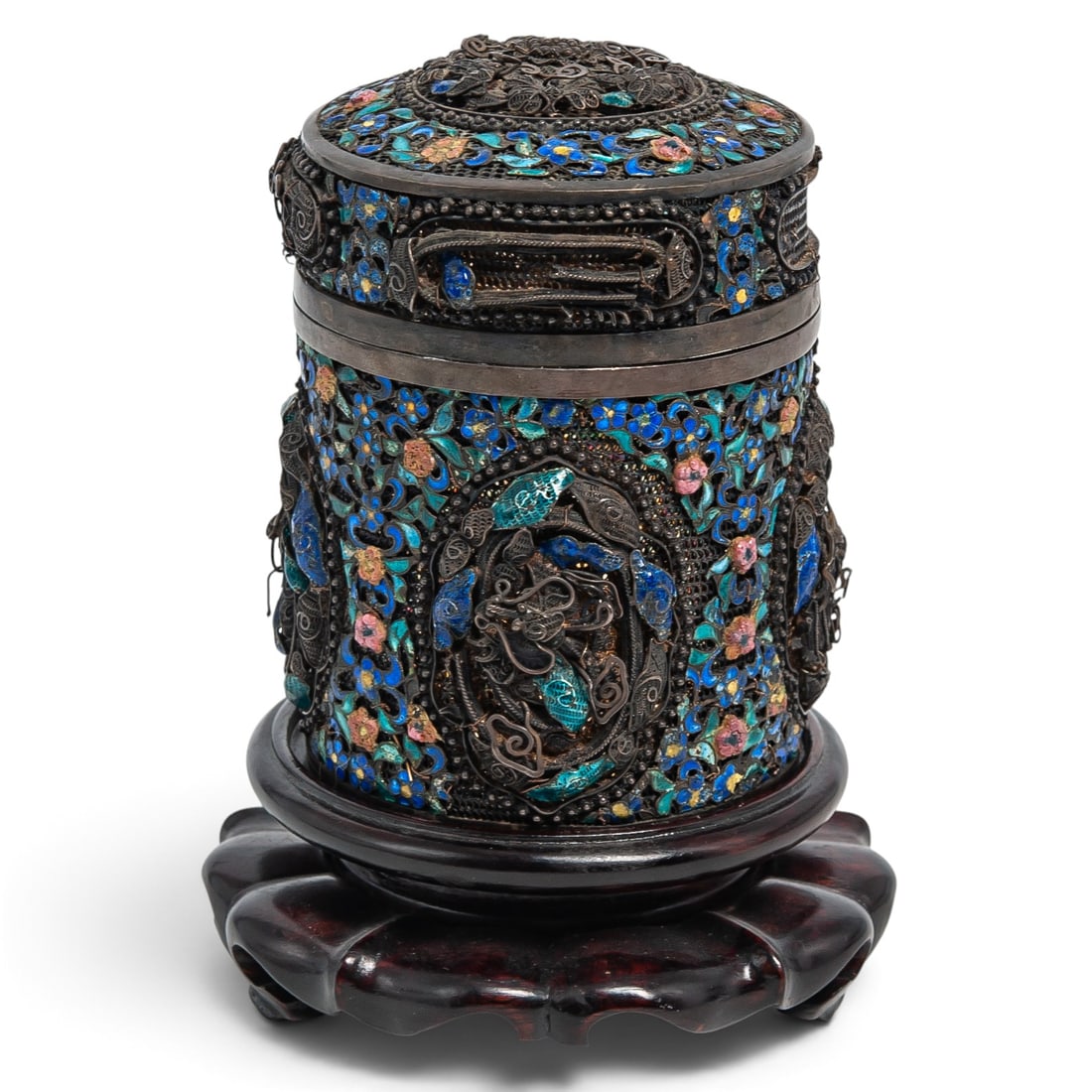Antique Chinese Enameled Sterling Silver Filigree Box (1 of 8)