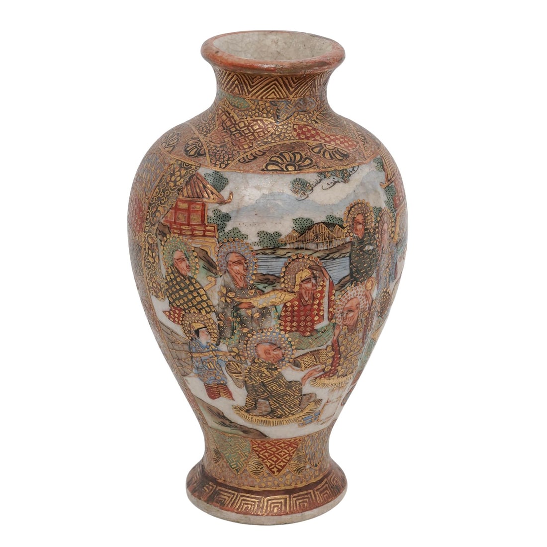 Yokohama Meiji Japanese Satsuma Baluster Vase: Yokohama Meiji Japanese Satsuma Baluster Vase c. 1890–1912, Japanese Artist/Designer/Manufacturer: Hattori Studio, attributed Marking(s); notes: Japanese; late Meiji period, circa 1890–1912; parti