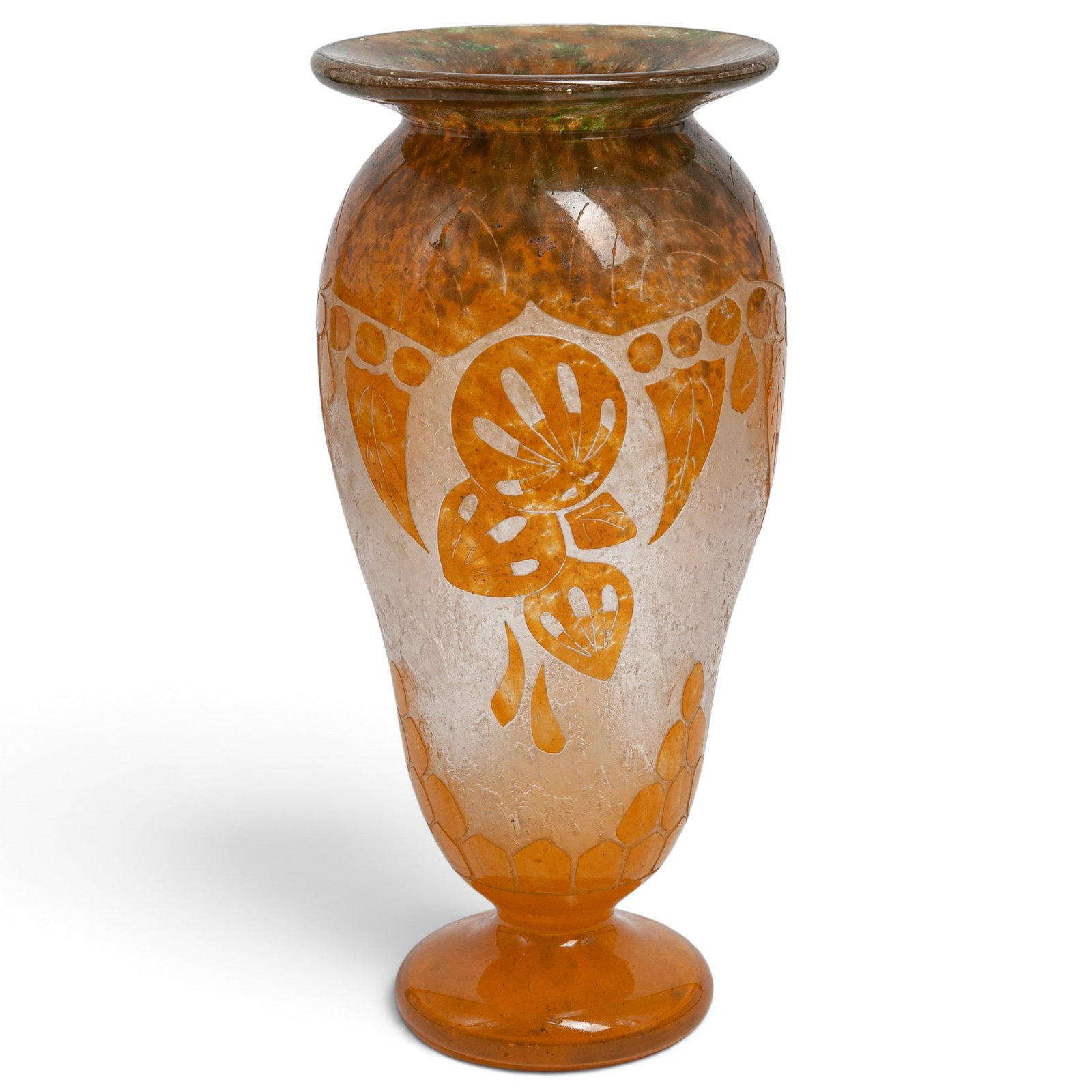 Charles Schnieder Coqueret Glass Vase: Charles Schnieder Coqueret Glass Vase Early 20th Century, France Artist/Designer/Manufacturer: Charles Schneider for Le Verre Français Marking(s); notes: Red, white, and blue “Berlingot” cand