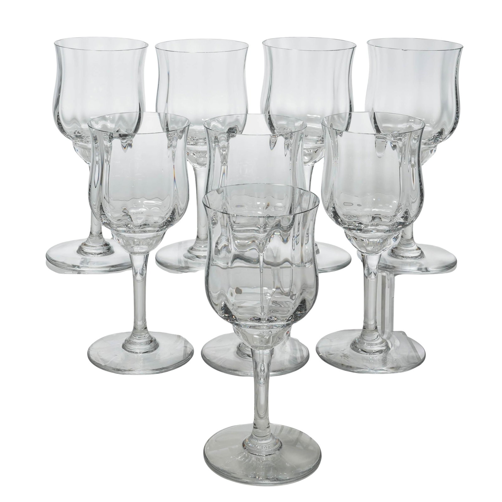 (8 pcs) Baccarat Capri Optic Glasses: (8 pcs) Baccarat Capri Optic Glasses Late 20th-early 21st century, French Artist/Designer/Manufacturer: Baccarat Marking(s); notes: Each marked “Baccarat” to base Materials: crystal Cataloger 
