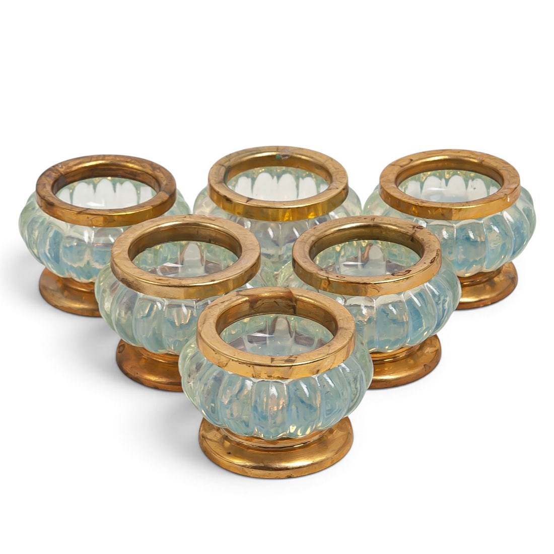 (6pc) Murano Opaline Glass & Gilt Brass Salt Cellars (1 of 7)